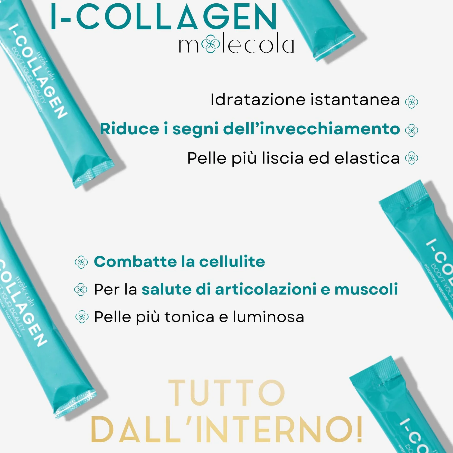 I-COLLAGEN Integratore Collagene e Acido Ialuronico con Bamboo e Vitamina E 30 Stick Vegano