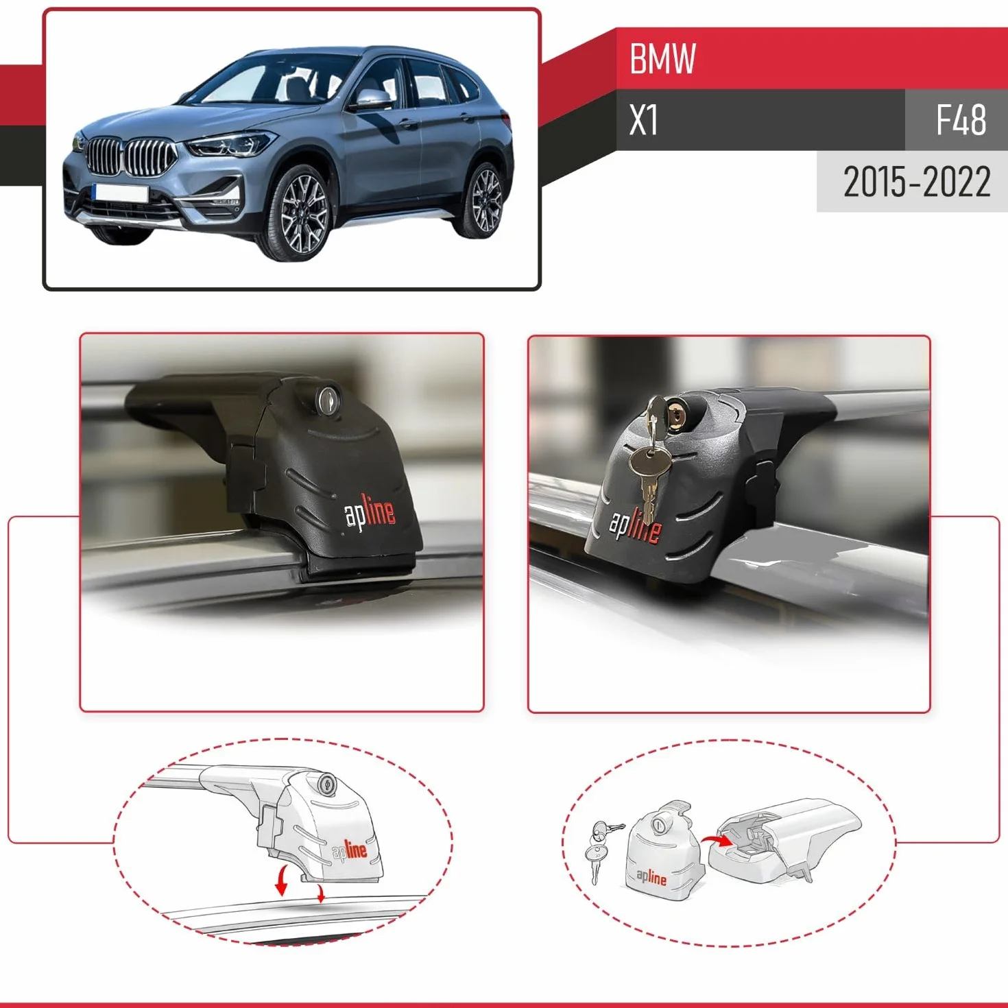 Compatibile con BMW X1 (F48) 2016-2022 ACE-2 Barre Tetto Portapacchi Auto Barre Portatutto Grigo Alluminio 2 Barre