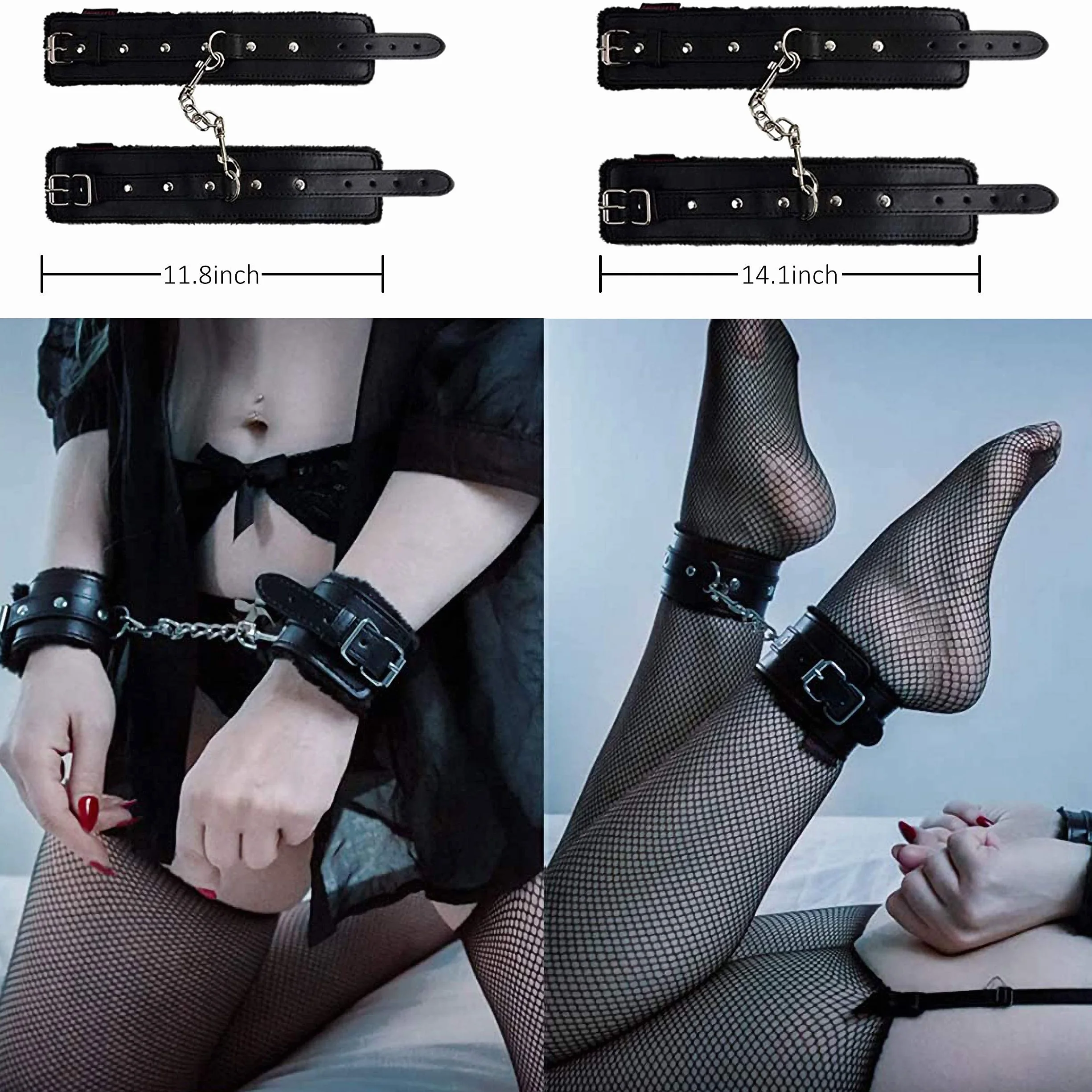 Bondage Set Regolabile Pelle Peluche 10 Pezzi Kit Adulti Sex Toys Nero