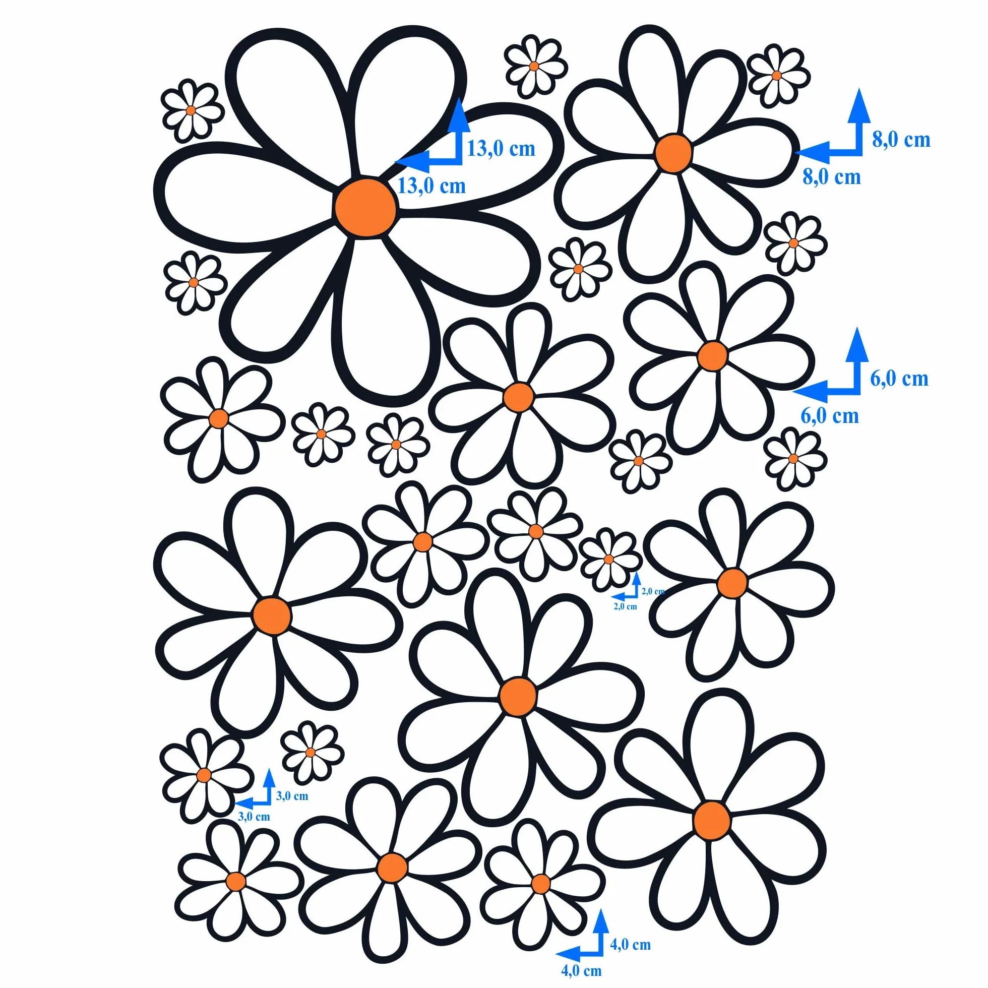 GamesMonkey® Adesivi Auto Fiori Margherite Tuning 27 Pezzi Carrozzeria Moto Bicicletta Stickers Vetri Casco Medium Col 005
