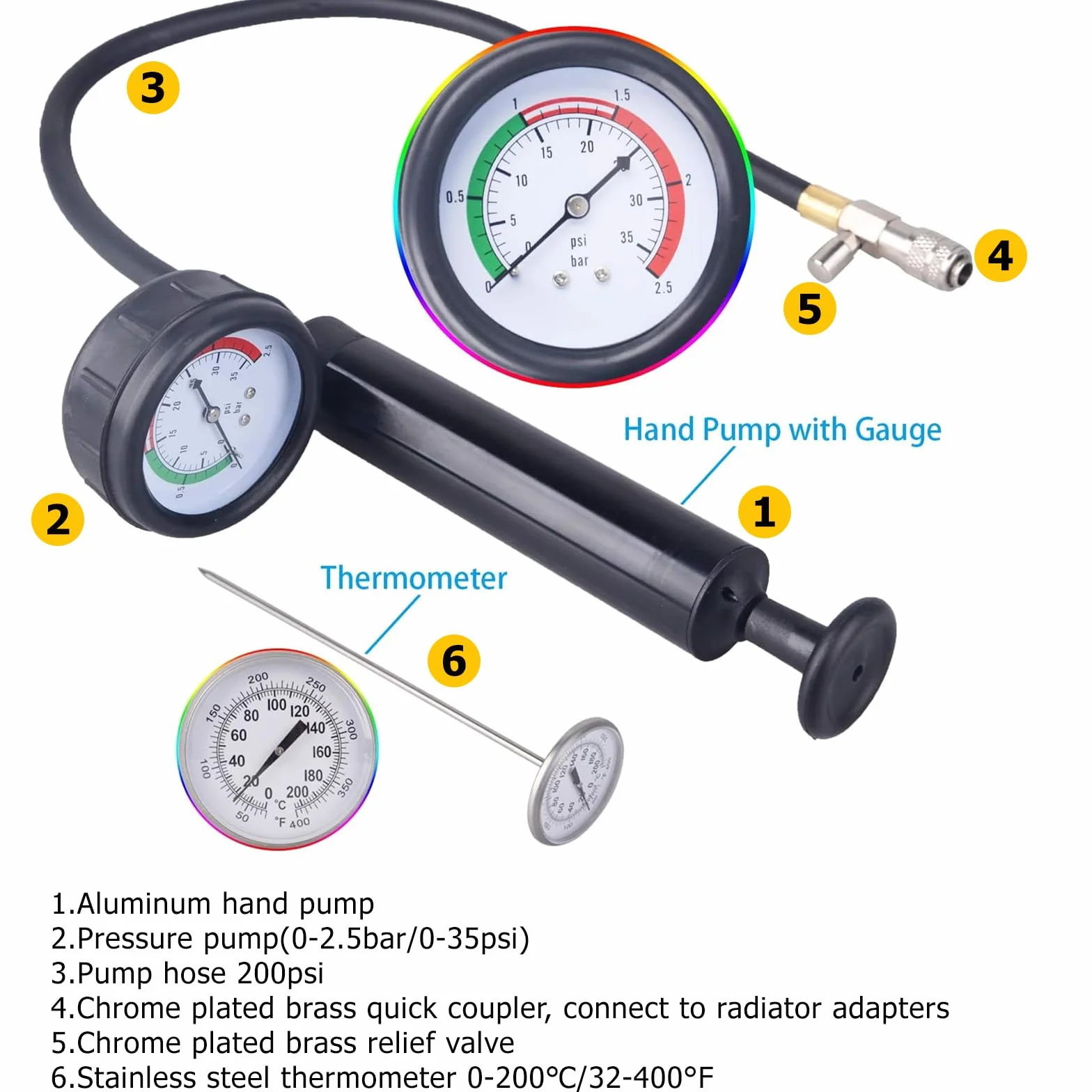 DAYUAN 28 Pezzi Universale Radiatore Pressione Tester Kit per Il Test del Sistema di Raffreddamento, Strumento ad Aria compressa per Auto