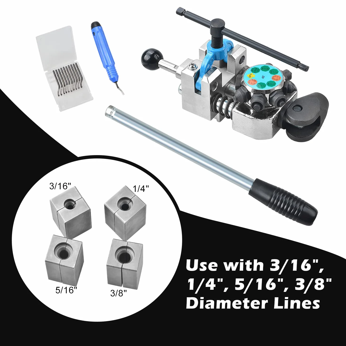 Kit Svasatura Tubi Freno Professionale per Tubi 3/16" 1/4" 5/16" 3/8" (4,75/6,35/8/9,5 mm) 37° e 45°