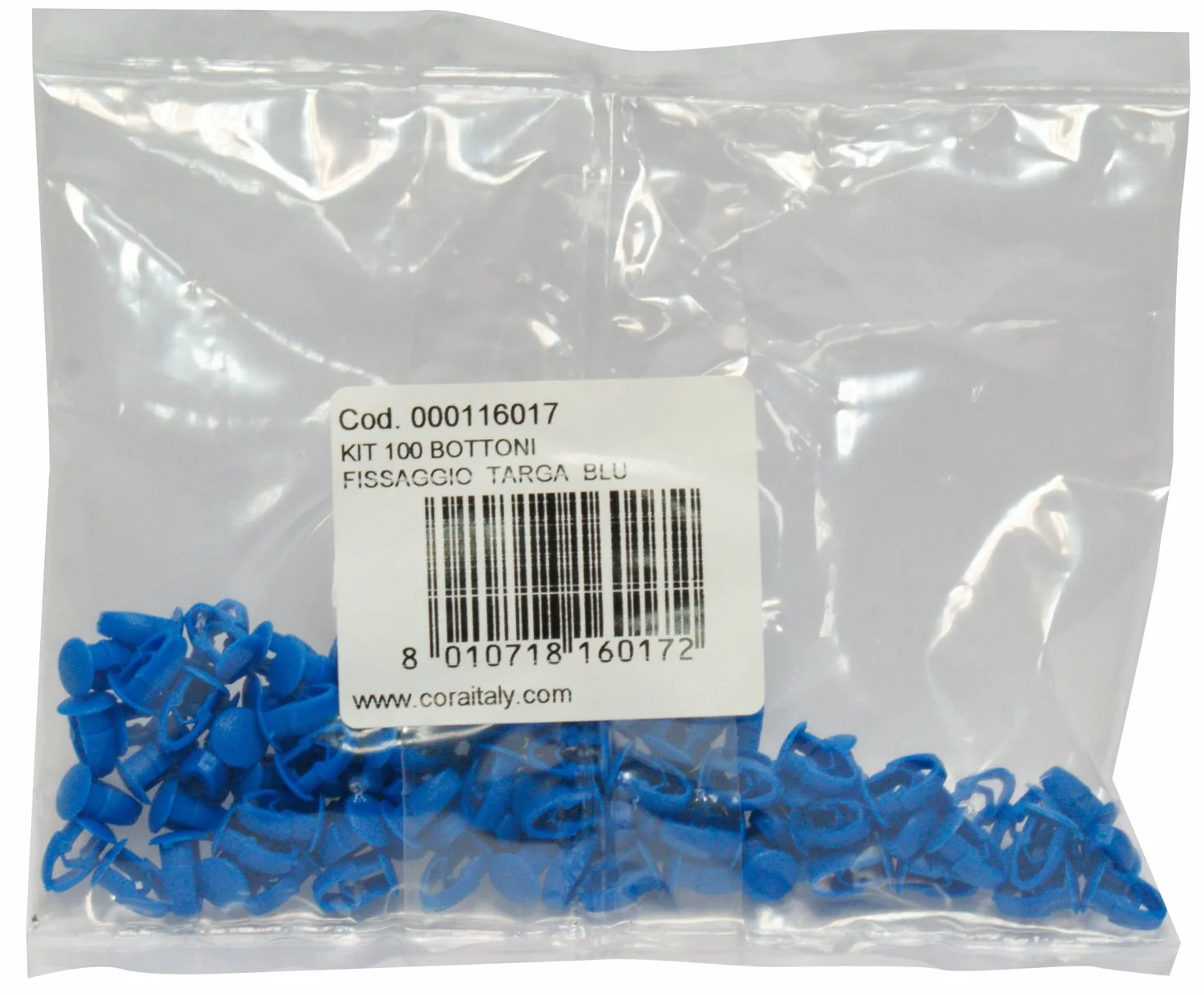 Cora 000116017 Kit 100 Bottoni Fissaggio Targa, Blu