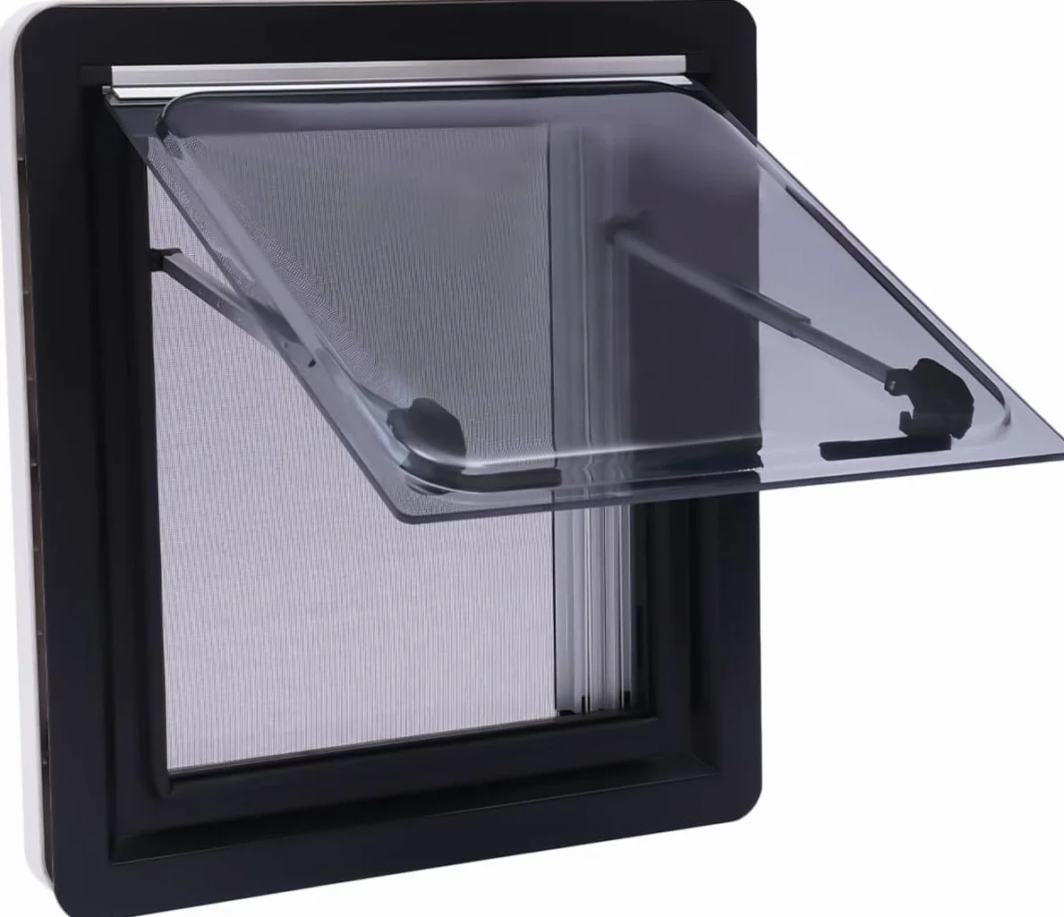 Finestra Di Esposizione Per Roulotte, Camper E Furgone, Finestra Laterale Con Spinta Avvolgibile, Zanzariera Integrata, Telaio In Alluminio E Vetro Acrilico Grigio (450 X 500 Mm)