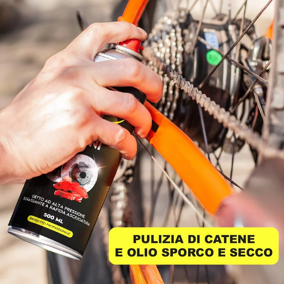 Pulitore Freni Spray 500ml Professionale – Sgrassante Rapido per Auto, Moto e Bici – Rimuove Grasso, Olio e Ferodo Senza Residui – Sicuro su Plastiche e Gomma con Valvola 360°