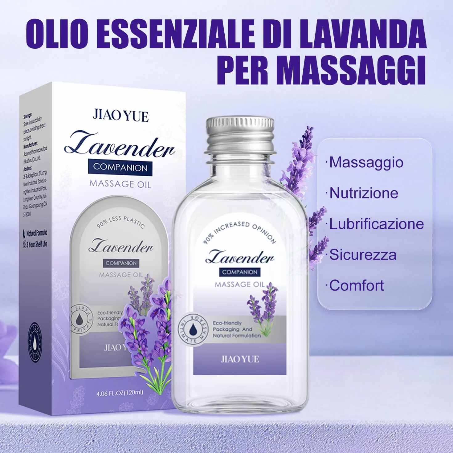 Olio da massaggio aromaterapico alla lavanda 120ml per coppie