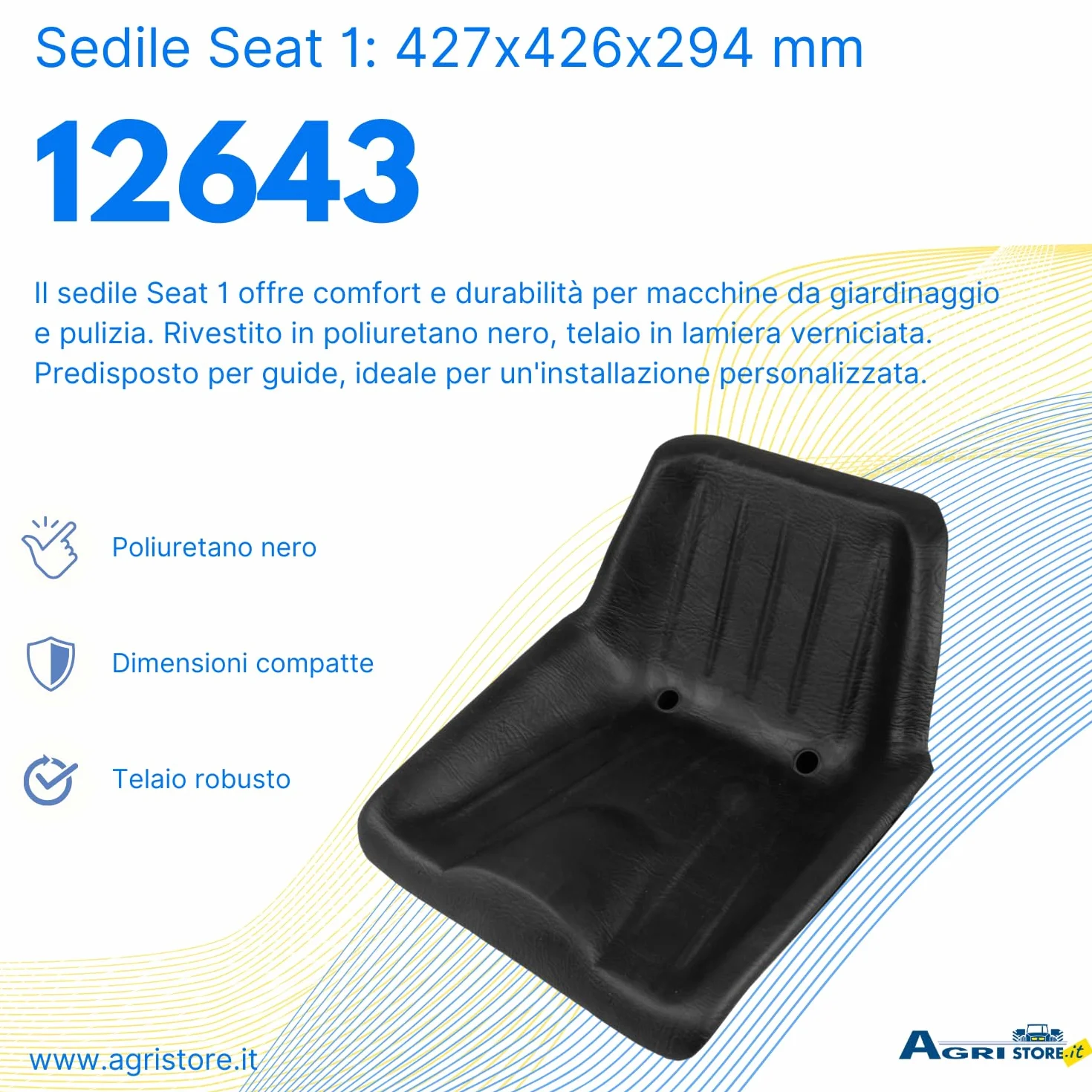 Sedile Ama Seat 1 Tipo E in Poliuretano Nero per Giardinaggio