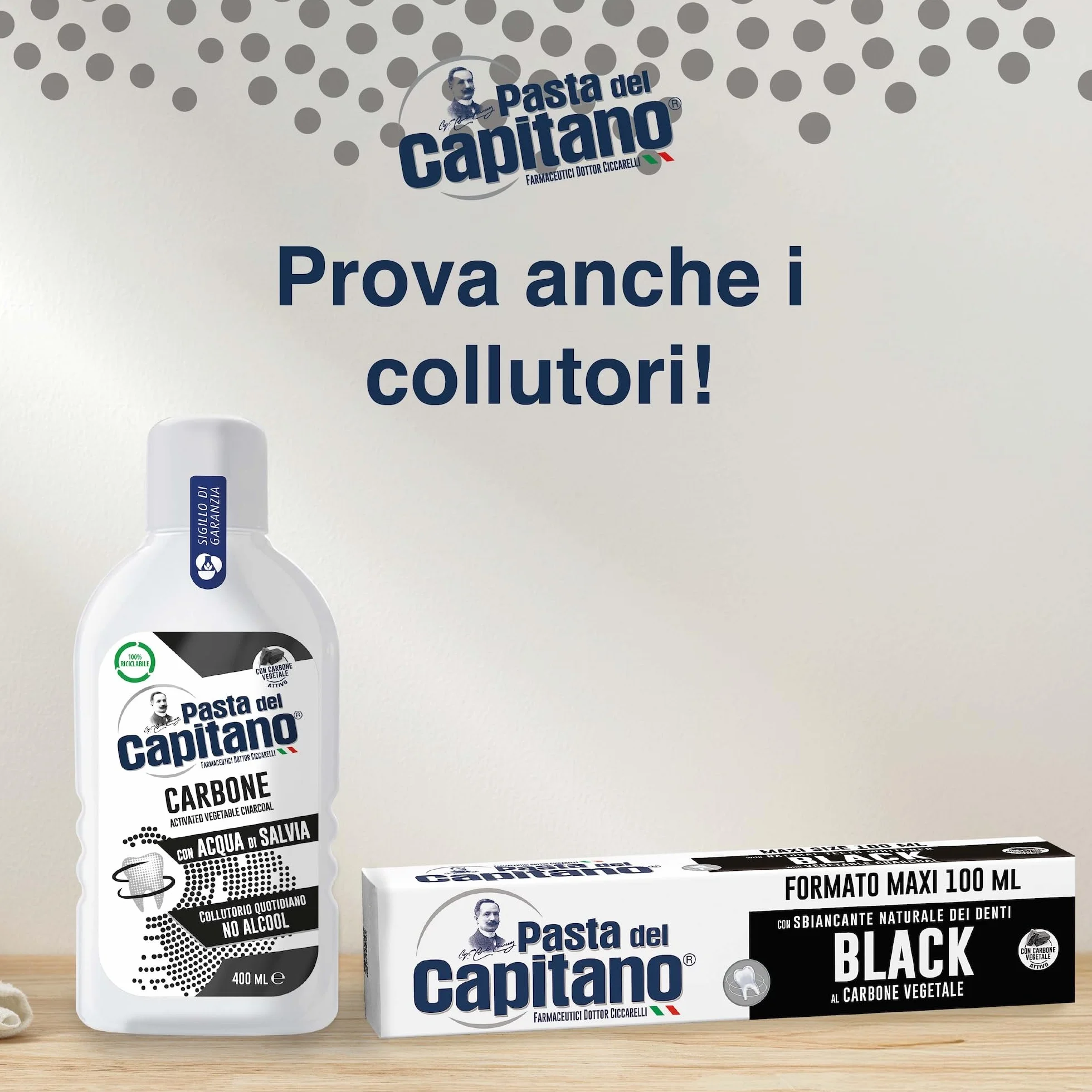 Pasta del Capitano Dentifricio Carbone Vegetale Attivo Bio Sbiancante Denti 100 ml Made in Italy