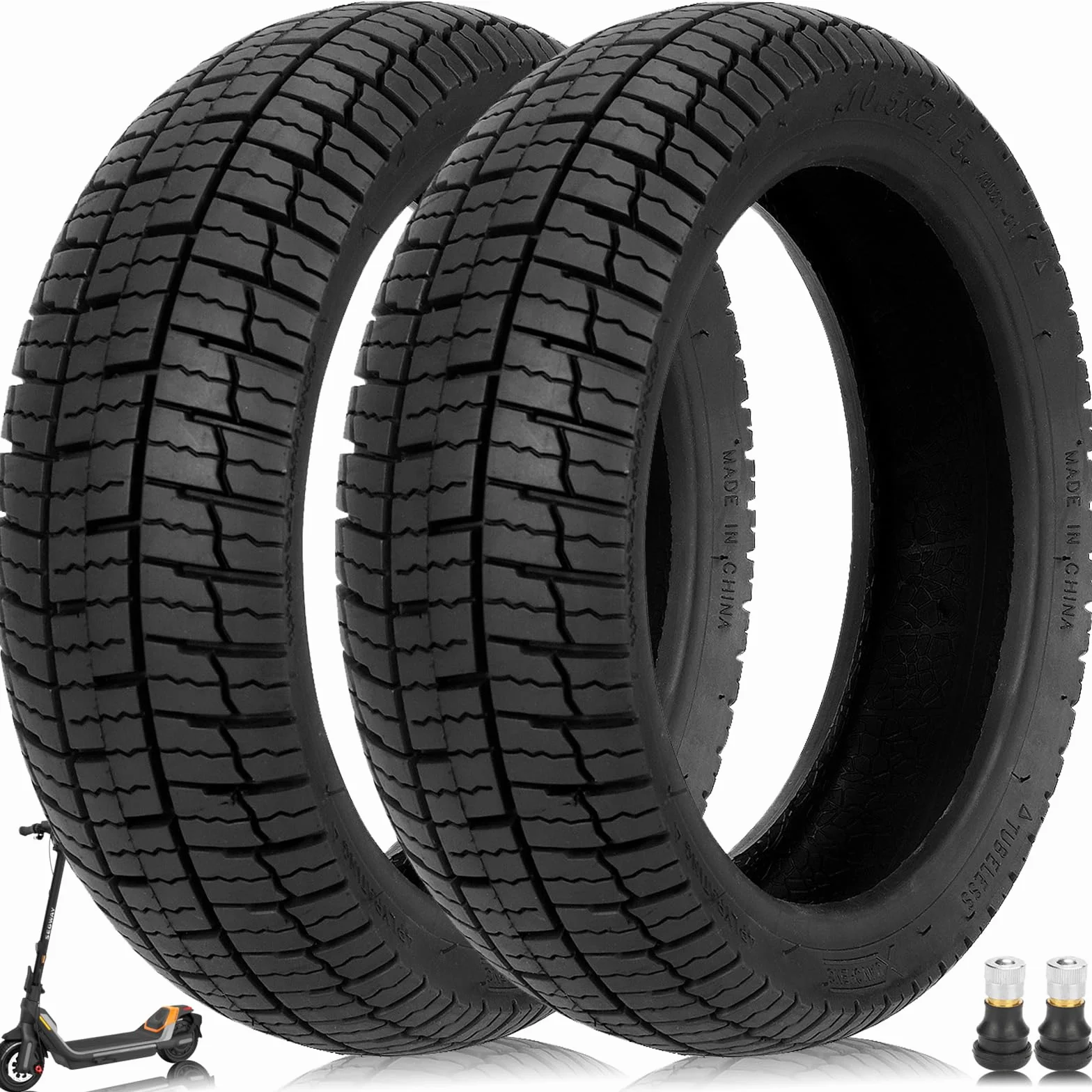 10,5 x 2,75 pneumatici tubeless per scooter elettrico Segway Ninebot P65 P100 P100su, pneumatici di ricambio da 10 pollici, pneumatici senza tubo, in gomma antiscivolo anteriore e posteriore, ruote di
