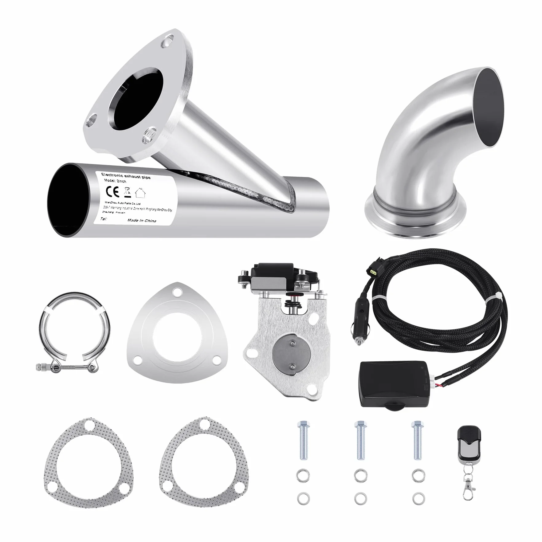Kit sistema silenziatore di scarico elettrico in acciaio inox da 51mm 2" con interruttore a valvola e telecomando