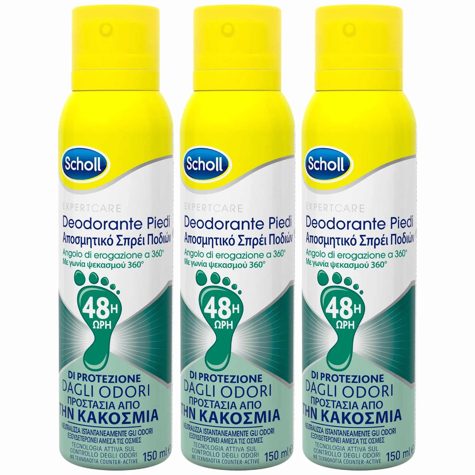 Scholl Expert Care Deodorante Piedi Antiodore Spray 48h 150ml 3 Flaconi