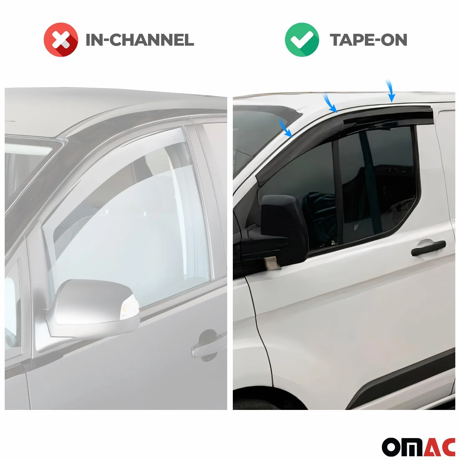 OMAC 2X Deflettori Aria Regenabweiser compatibile con Ford Transit 2000-2014 Acrilico Dunkel