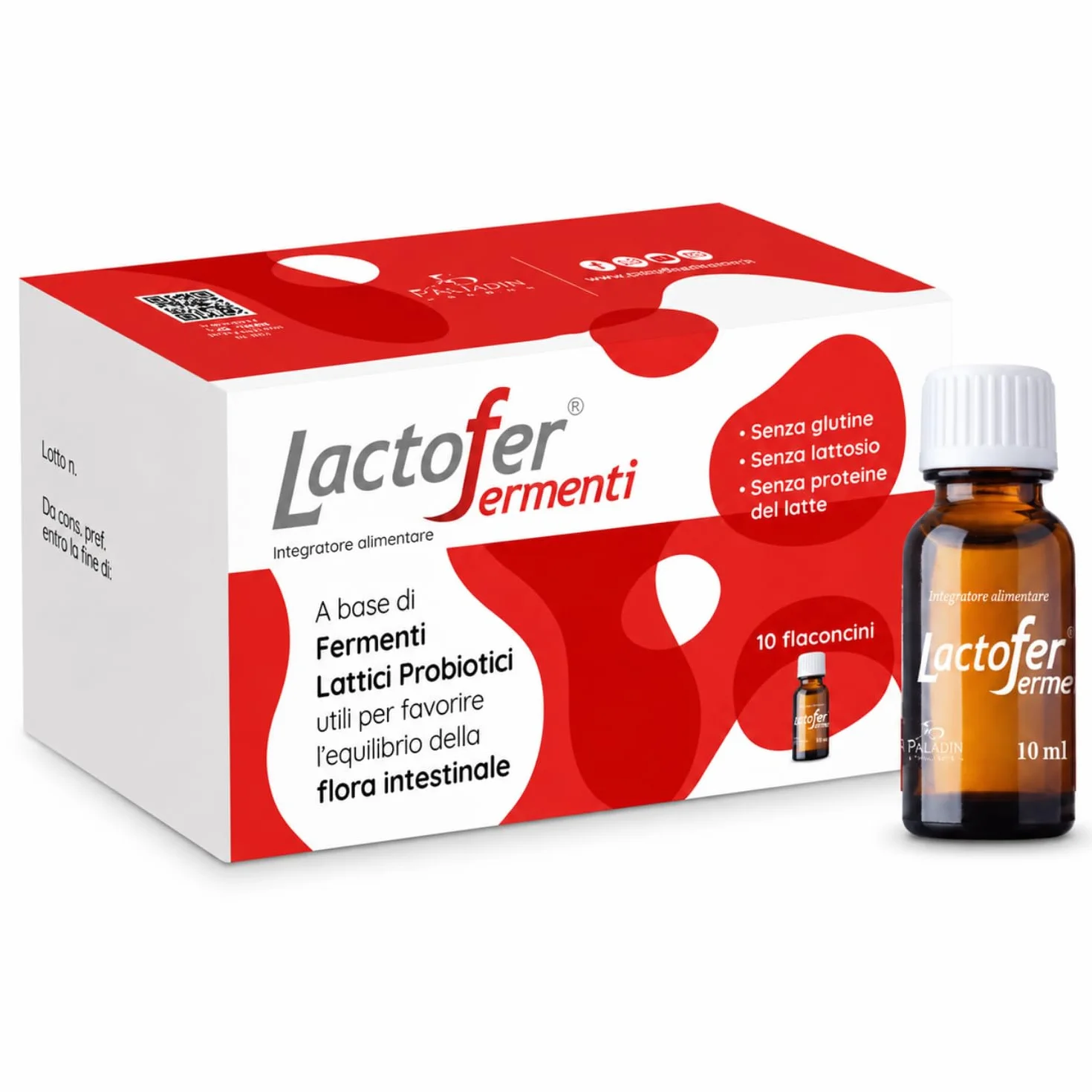 Paladin Pharma Lactofer Integratore Ferment Lattici Probiotici Senza Zucchero 10 Flaconcini 10 Ml Rosso