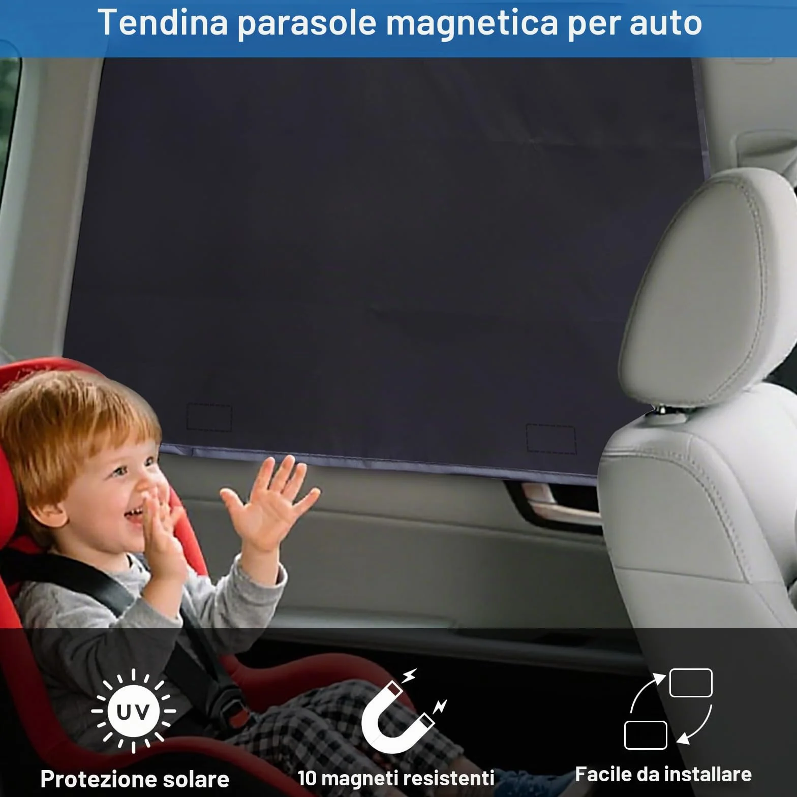 Tevlaphee Parasole Auto Magnetico per Bambini, Protezione UV, Tendina Termoriflettente e Oscurante per Finestrini Auto – Ideale per Adulti e Animali Domestici