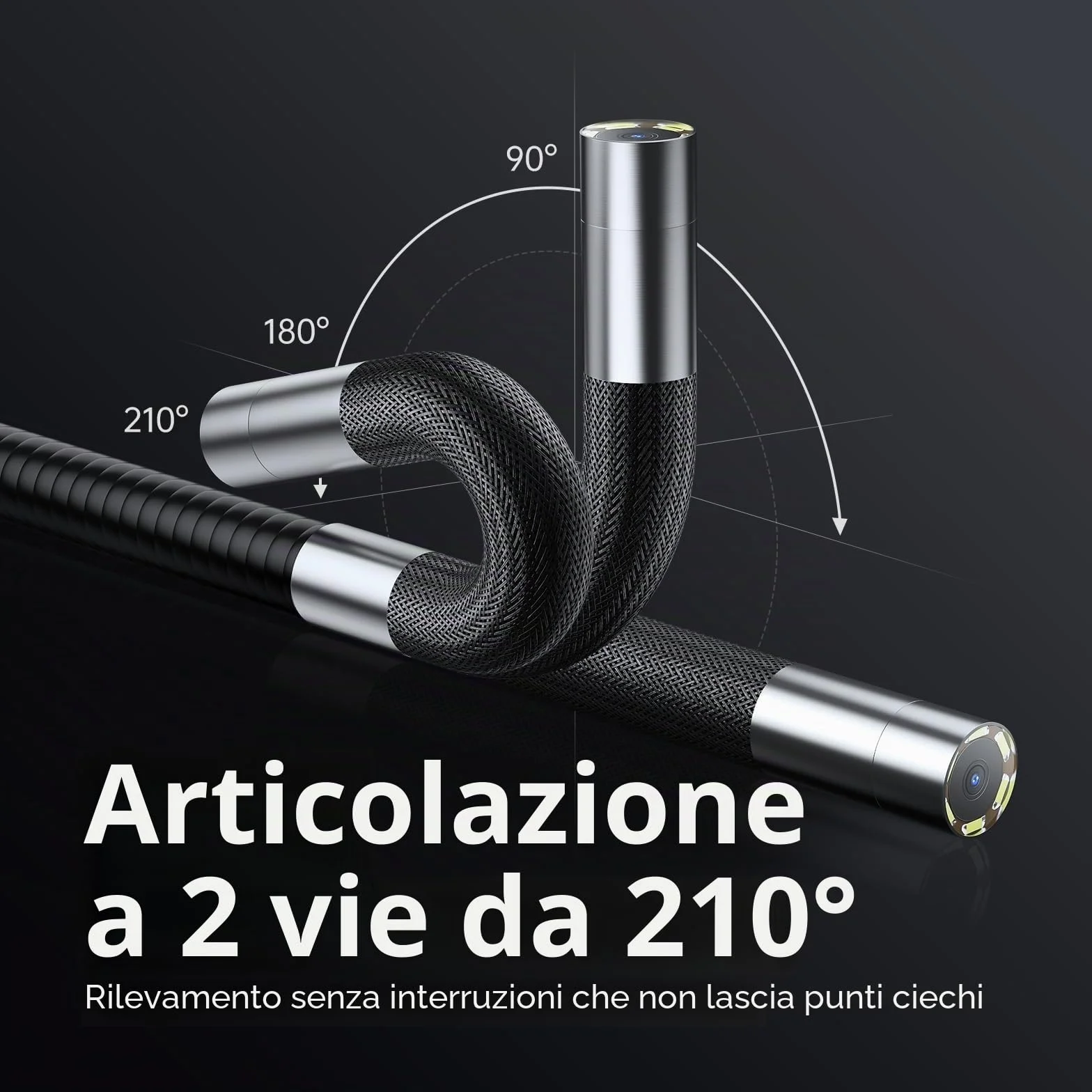 DEPSTECH Endoscopio 210° Curvatura Bidirezionale HD 1080P LED 4,5" IPS 6,2mm Impermeabile 1,5m