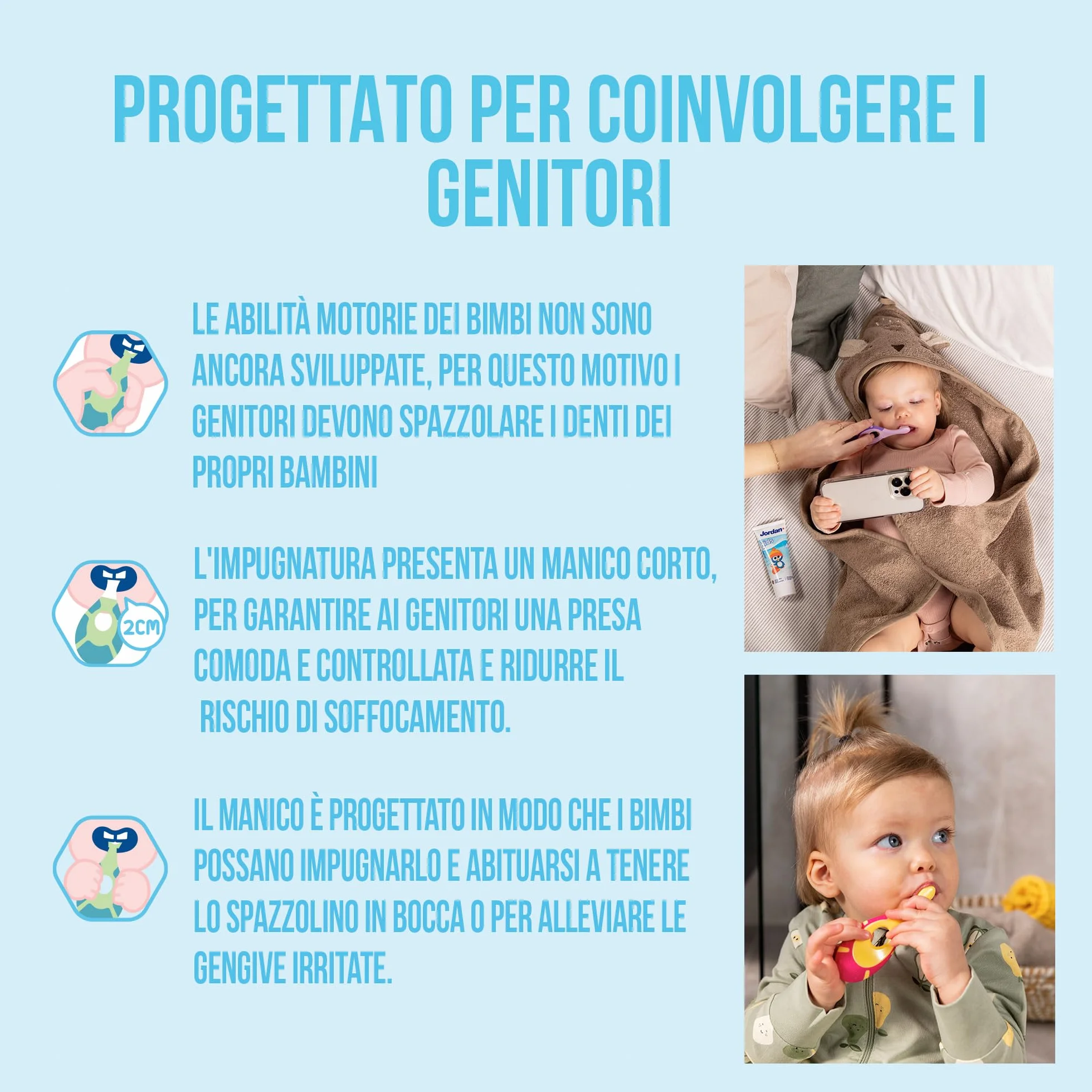 Jordan Step 1 Spazzolino da denti Bambini 0-2 anni Setole morbide senza BPA Confezione 4 unità Blu Verde