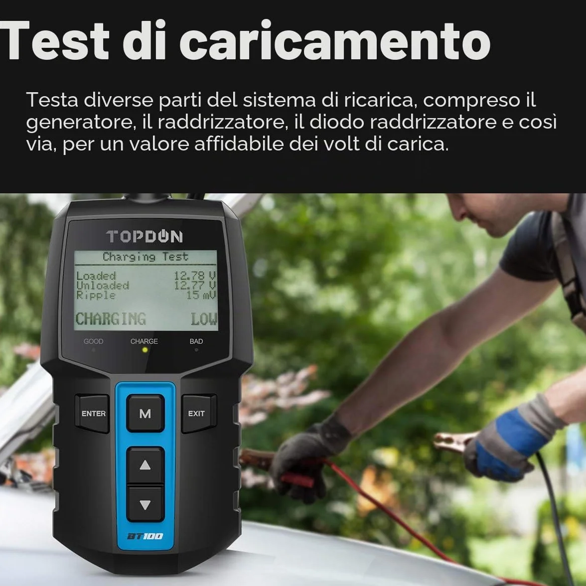 TOPDON BT100 Tester Batteria Auto, 12V 100-2000 CCA Analizzatore Digitale