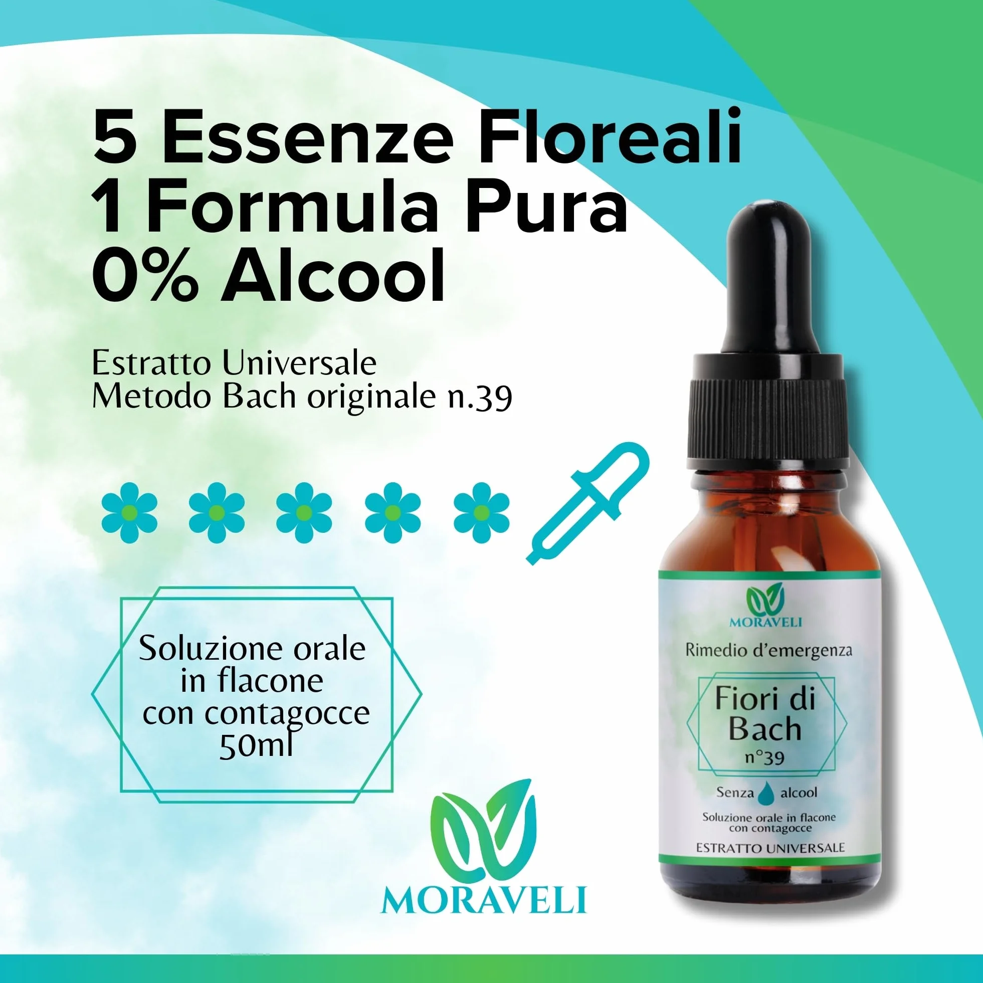 Fiori di Bach Rescue Remedy n.39 Gocce 50ml Senza Alcool - Miscela Floreale Originale