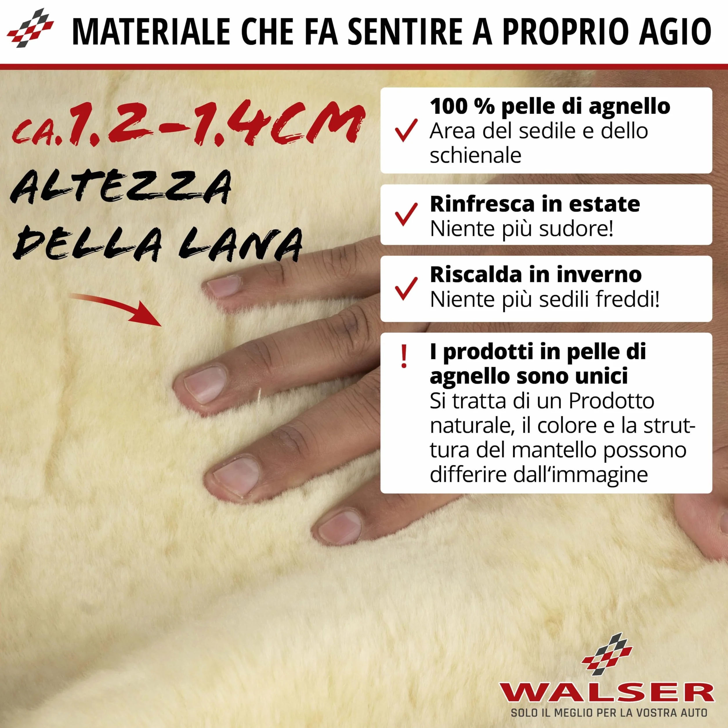 Walser Cosmo coprisedile in pelle d'agnello per auto antracite