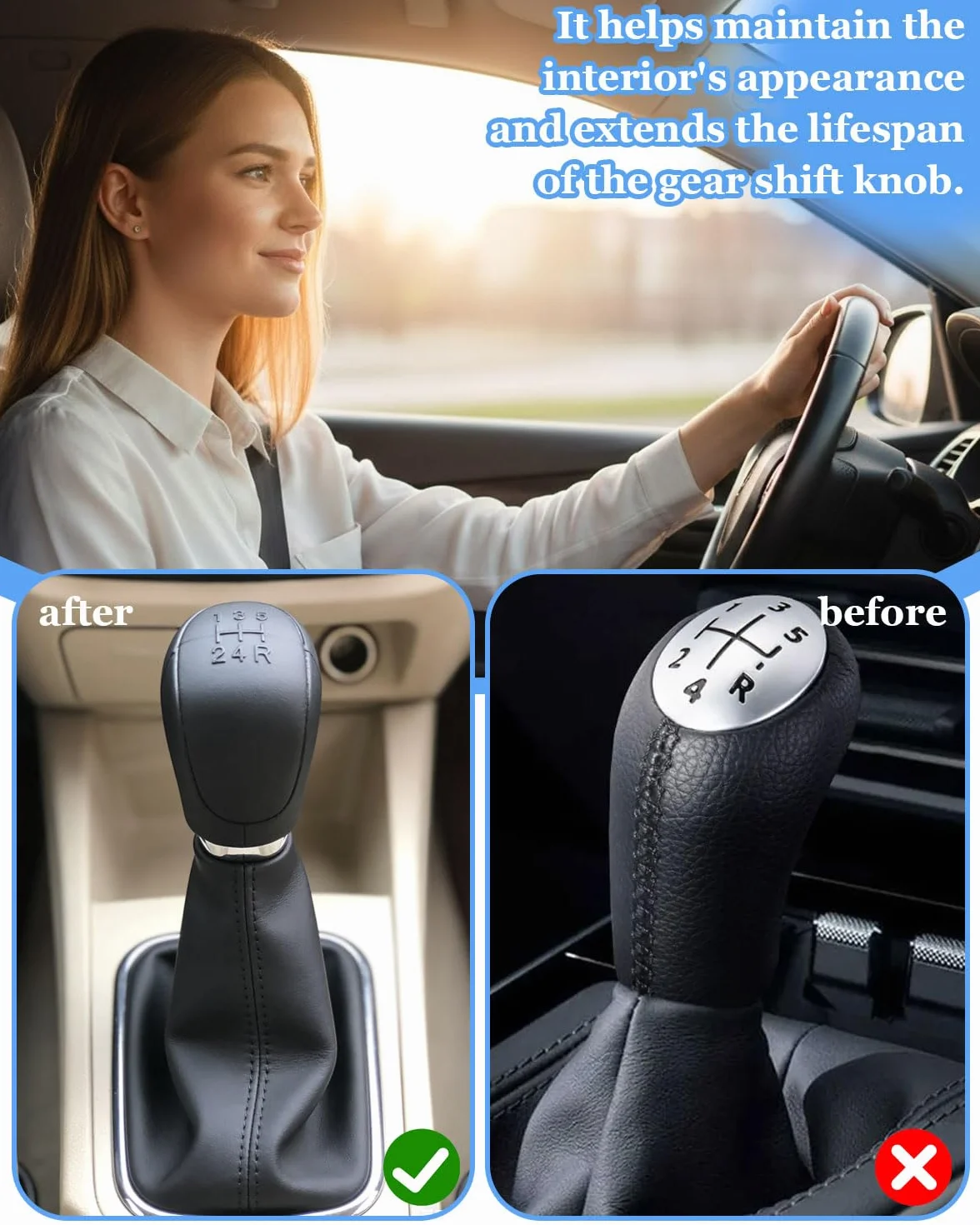 Copri Pomello Leva Cambio Auto 5 Marce Universale Antiscivolo Resistente Usura Nero