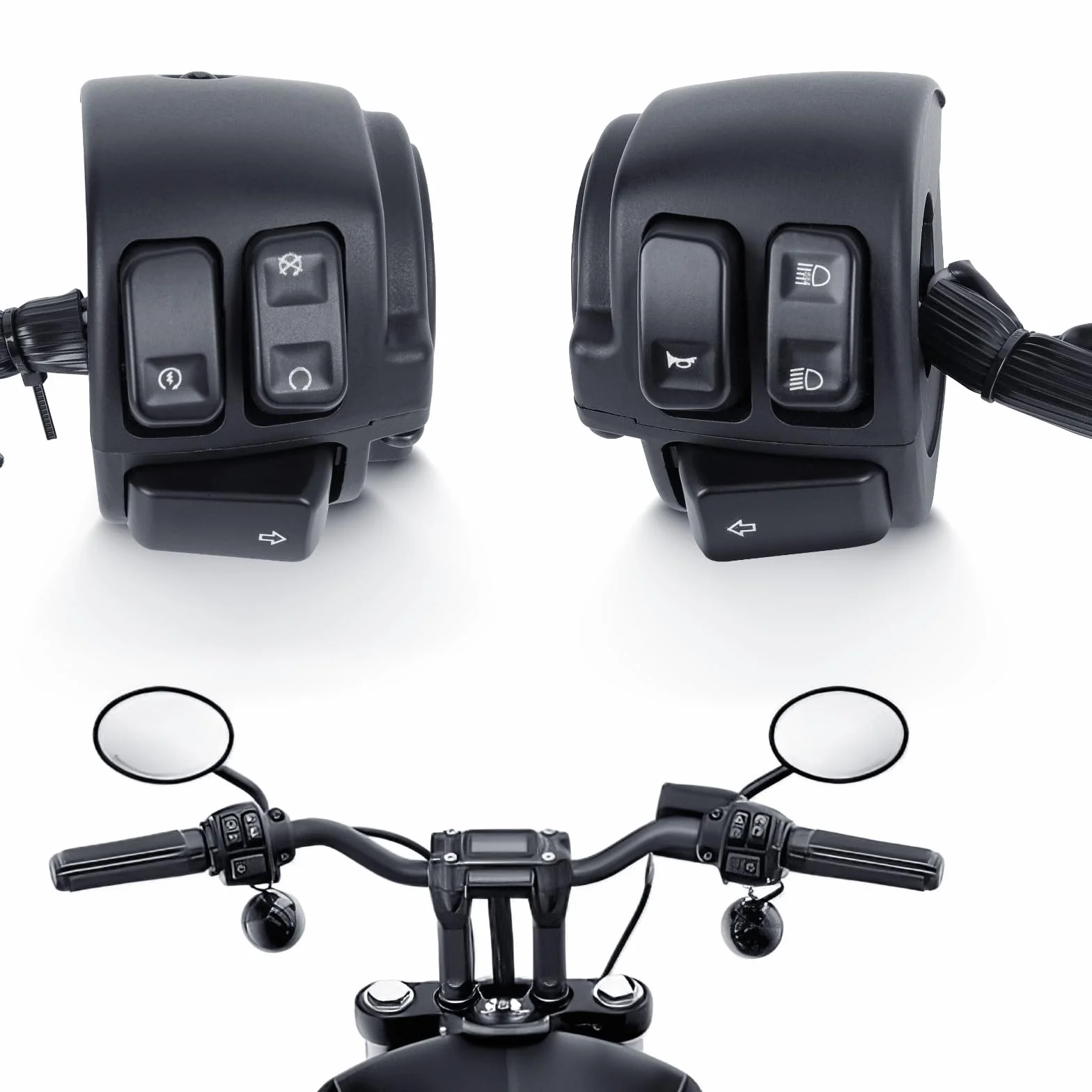 DREAMIZER 1" Interruttori Manubrio Moto Compatibile con Harley Softail Dyna Sportster V-Rod 1996-2012, 1 Coppia
