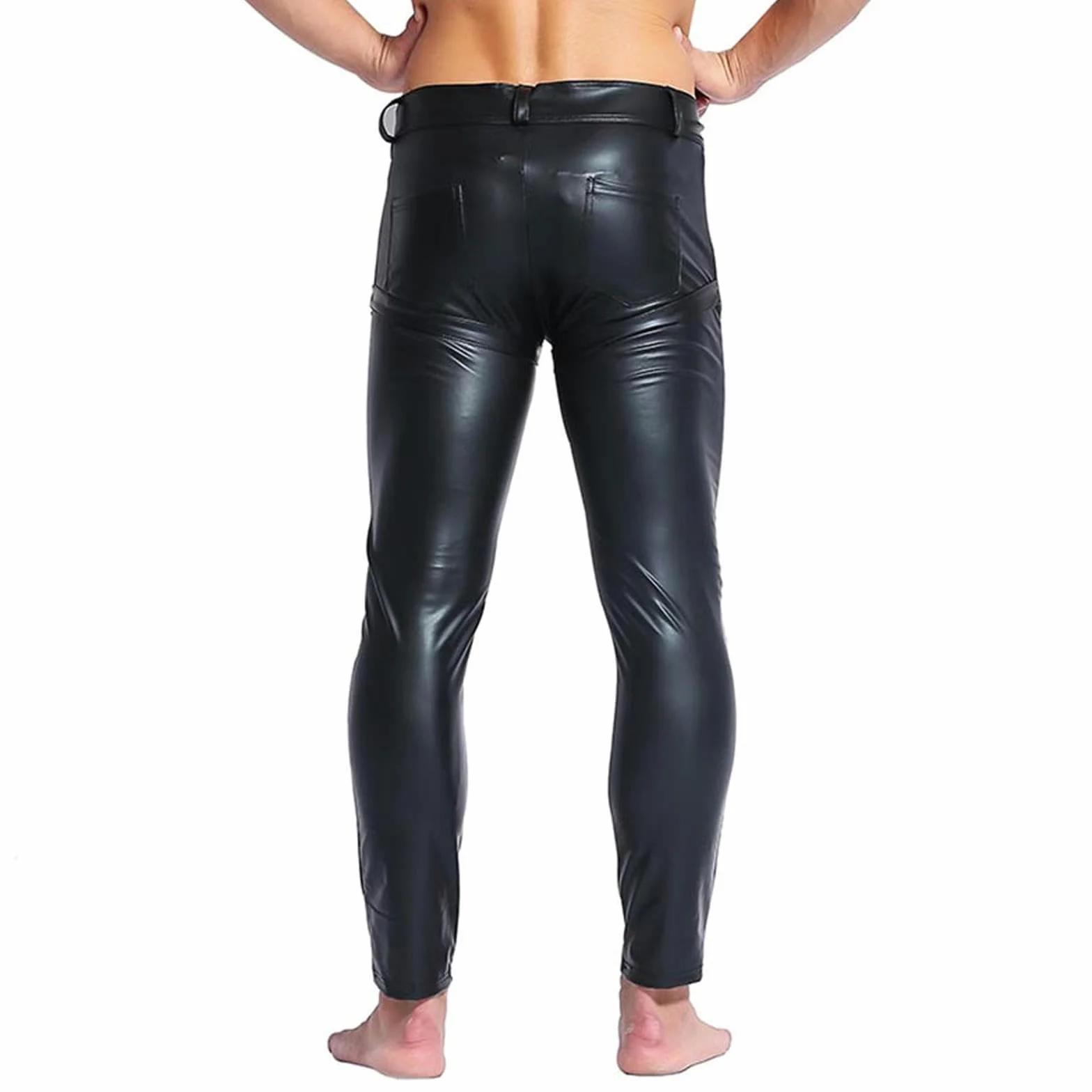 VOIV Pantaloni in Pelle Sintetica da Uomo Nero Aperto sul Davanti Discoteca Clubwear