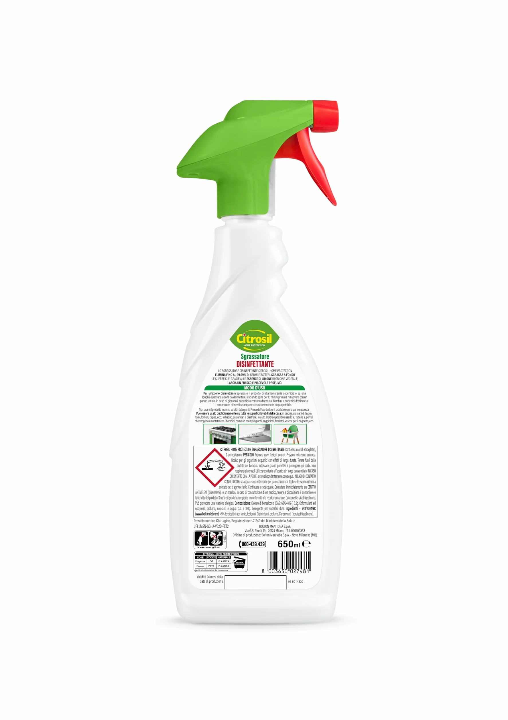 Citrosil Sgrassatore Disinfettante 650 ml Elimina 99,9% Virus e Batteri