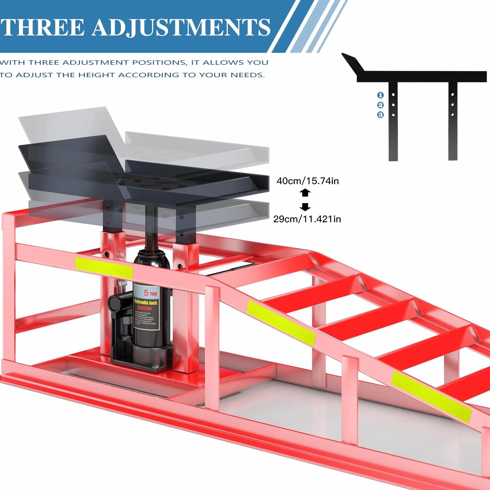 LARBANKE 2 Pezzi Rampe di Carico Idrauliche da 5 Ton, Rampe per Auto con Strisce Riflettenti, altezza regolabile da 24,9 a 38,1 cm, Ponte Sollevatore per Cambio Olio e Garage