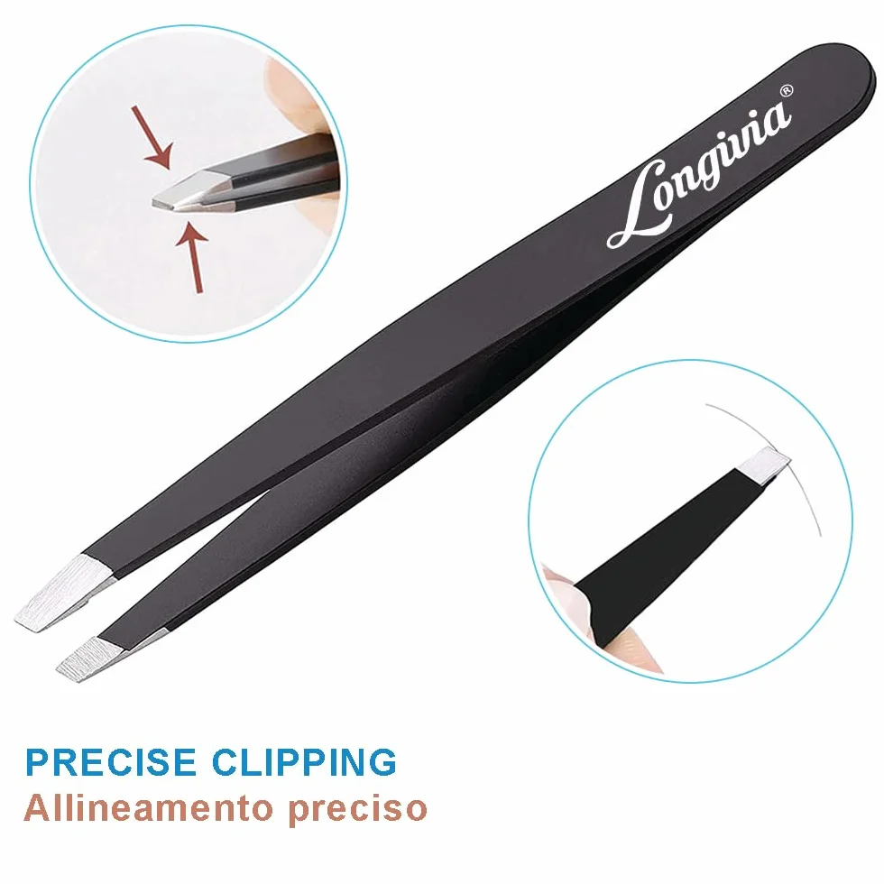Pinzetta Sopracciglia Professionale Punta Obliqua Acciaio Inox Antiscivolo per Depilazione Precisione