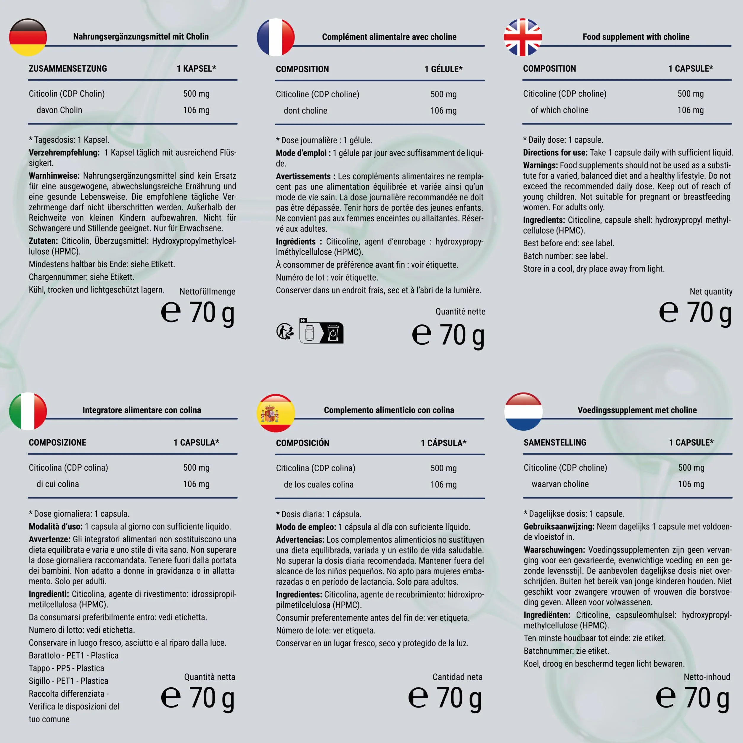 Citicolina 500 mg per Capsula 120 Capsule - CDP-Colina Pura Memoria Concentrazione Funzione Cellulare Vegano