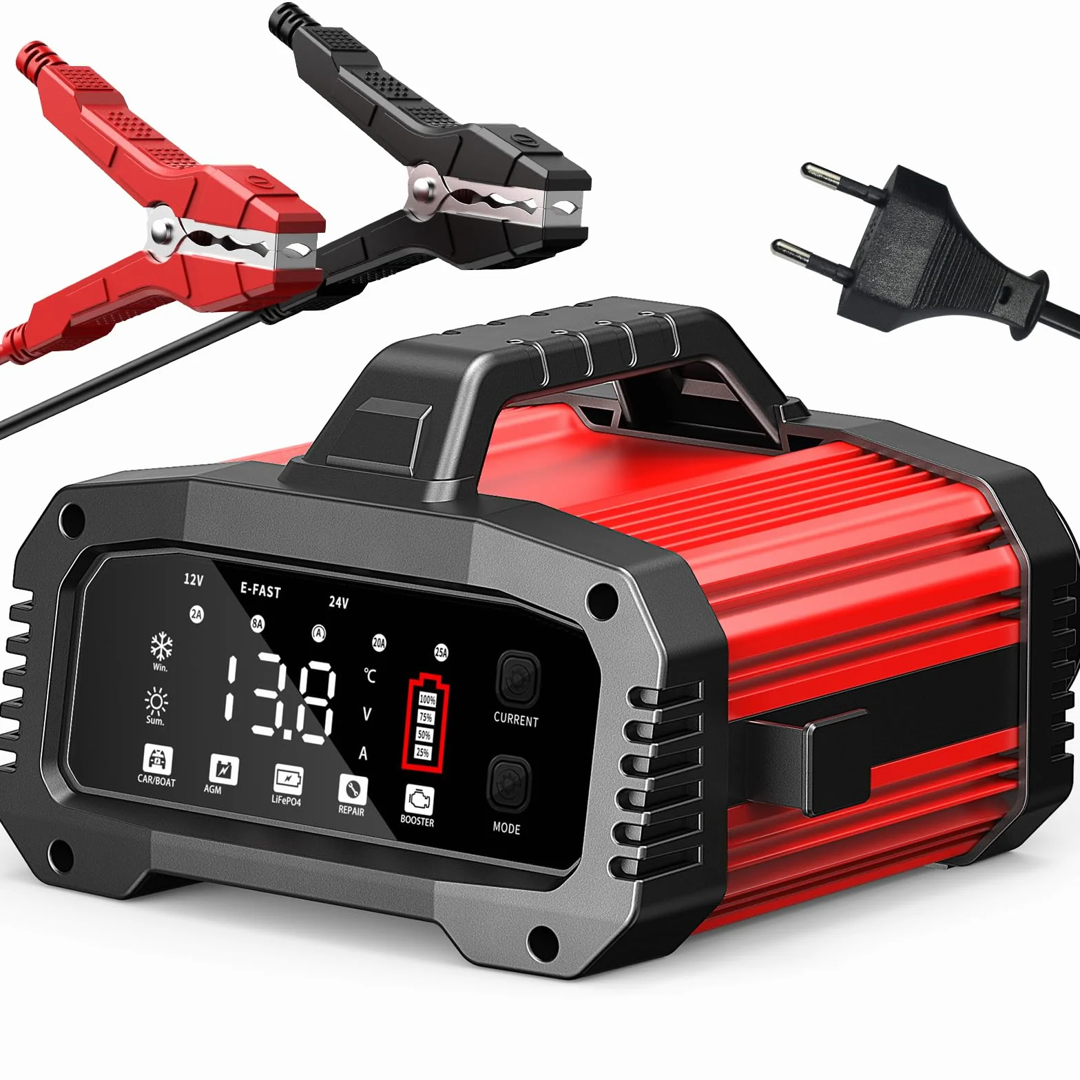 Caricabatteria da Auto 12V 25A 24V 15A LiFePO4 BOOSTER LED Intelligente AGM Gel SLA