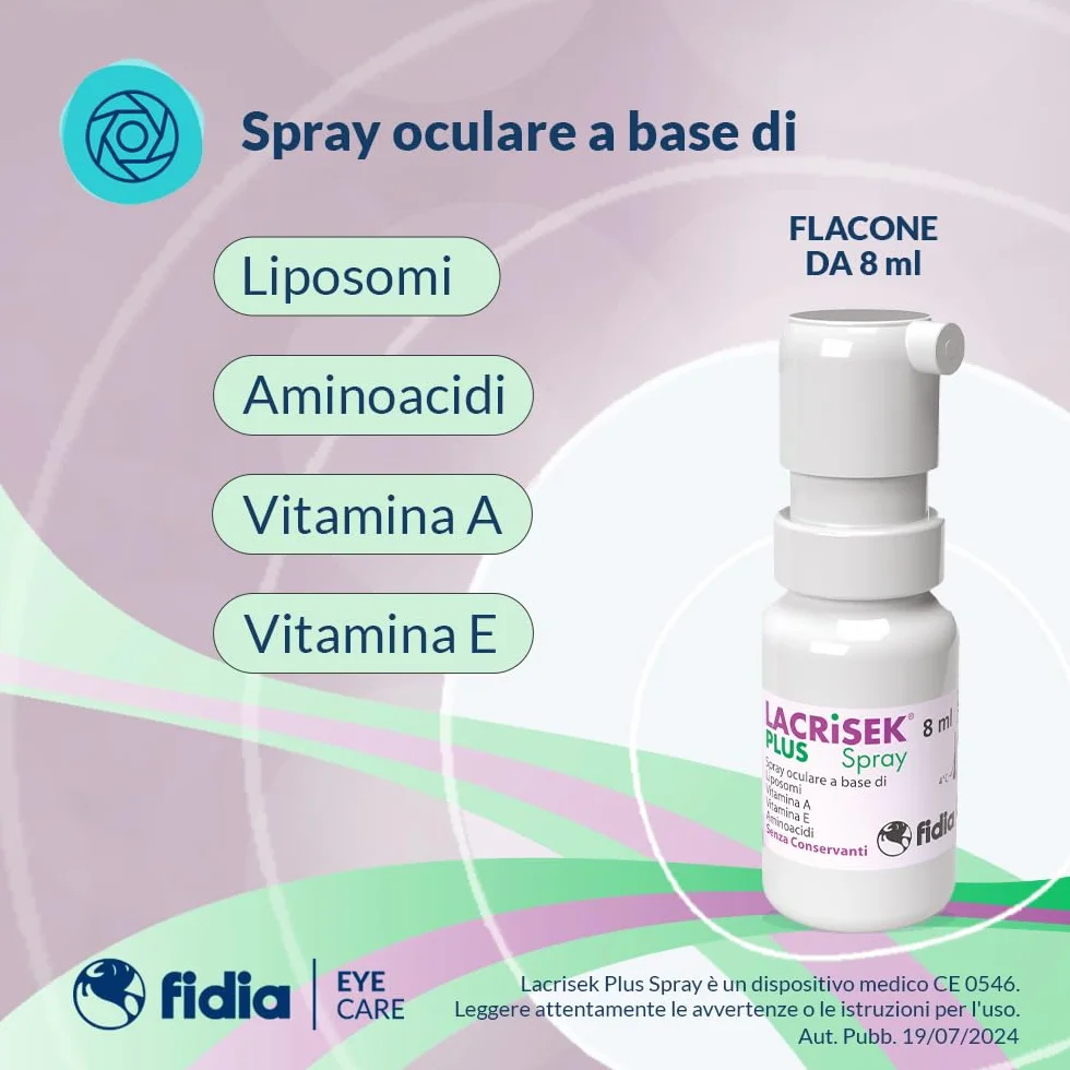 Fidia Farmaceutici Lacrisek Plus Spray Oculare Liposomi Vitamina A E Aminoacidi 8 ml