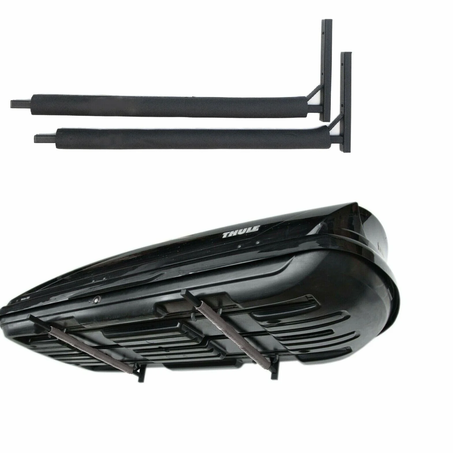 Supporto a parete per box da tetto da 82 cm WSB O nero in acciaio per la conservazione di bauletti da tetto, attrezzi da giardino scatole portatutto per sport tavole da surf e iSUP
