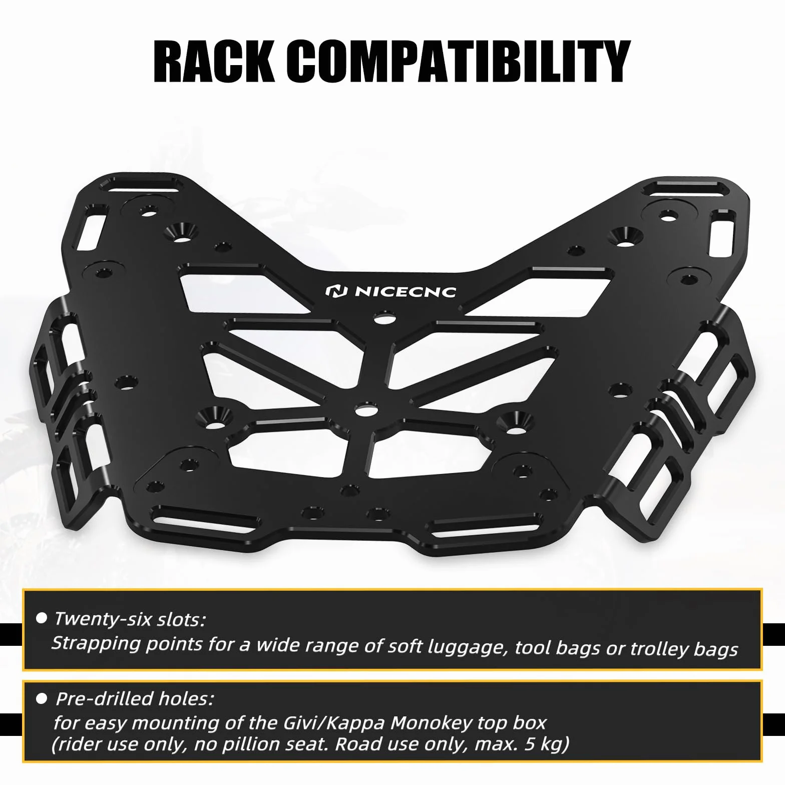 NICECNC Portabagagli Posteriore per Moto Compatibile con Yamaha Tenere 700 / XTZ 700 2019-2023, Portabagagli Estensibile per Carico