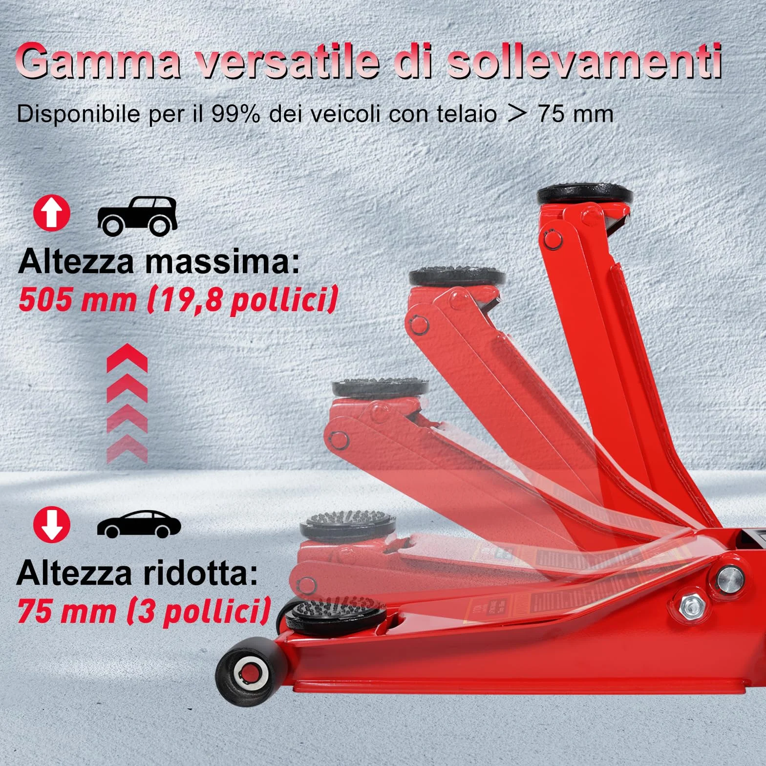 HYCHIKA Cric a carrello da corsa in acciaio,ultra basso profilo con pompa a sollevamento rapido a doppio pistone,capacità 3 tonnellate