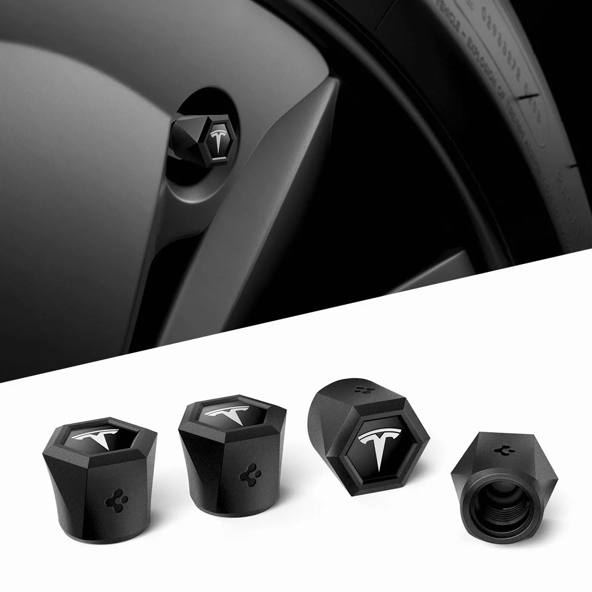 Spigen Set da 4 Tappi per Valvole Pneumatici Magnetici per Tesla Model 3/Y/X/S con TPU, Antigraffio, Coprivalvole Aria Progettati per Accessori Tesla - Argento