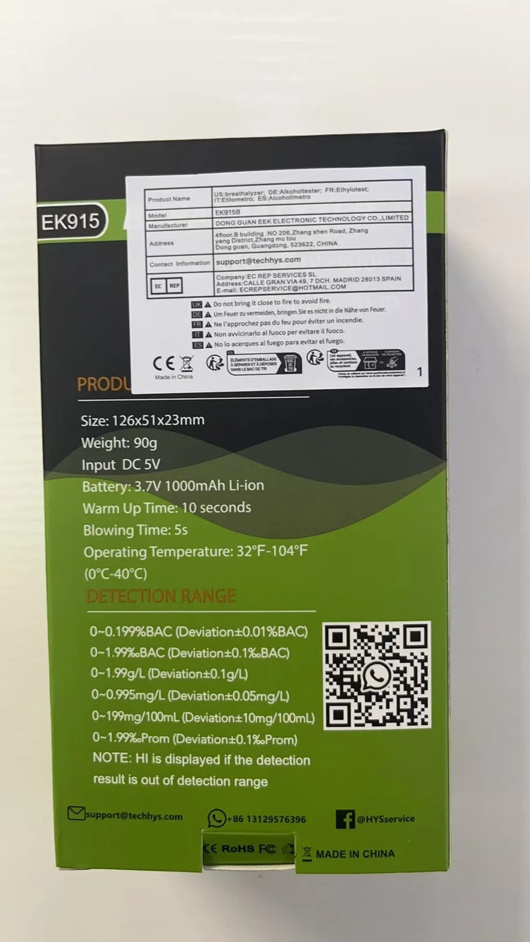 Etilometro Portatile Certificato YoSuDa USB Ricaricabile con 10 Bocchini