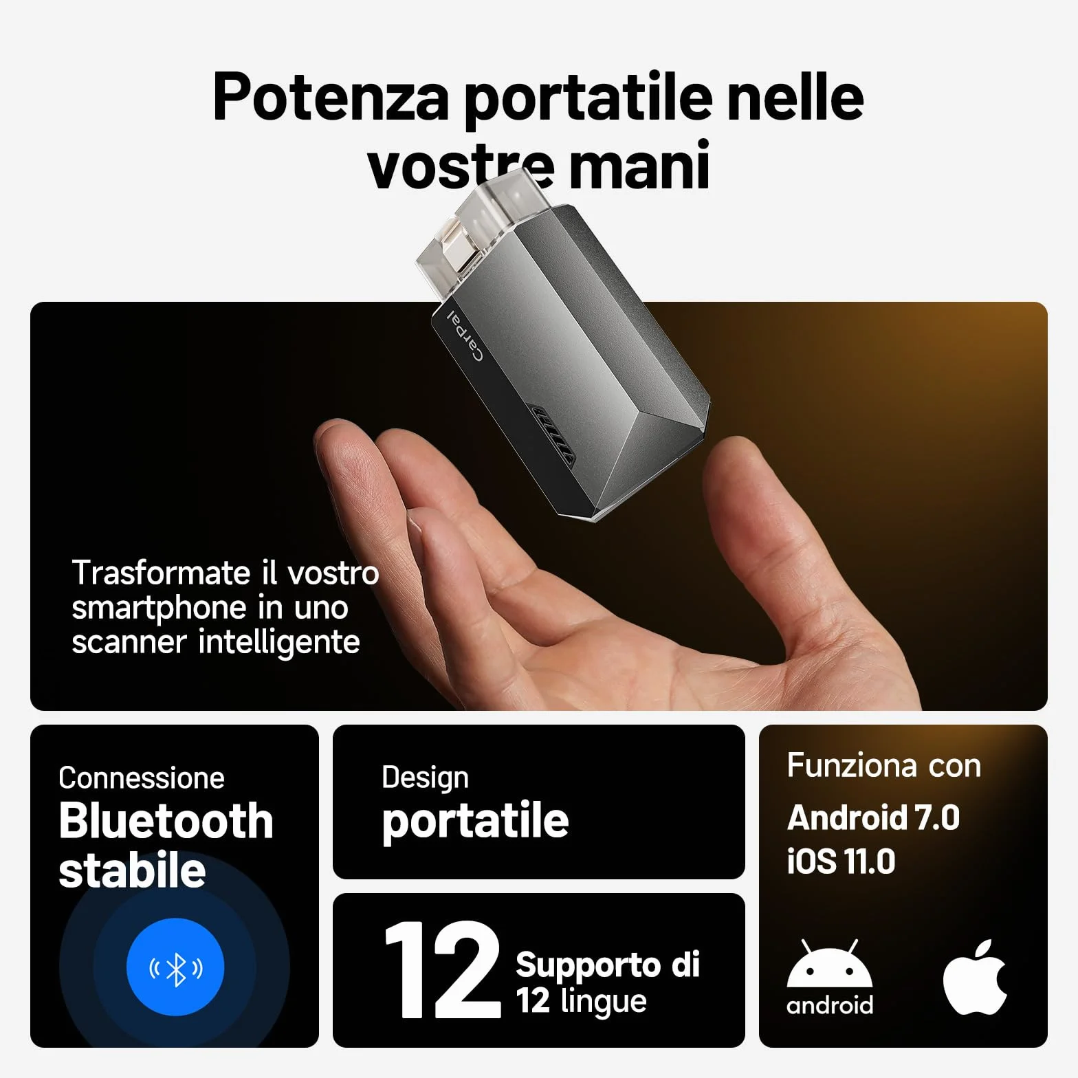TOPDON CarPal-A OBD2 Diagnosi Auto Bluetooth Professionale Italiano, 6 Servizi Reset, AutoVIN, Ispezione Motore