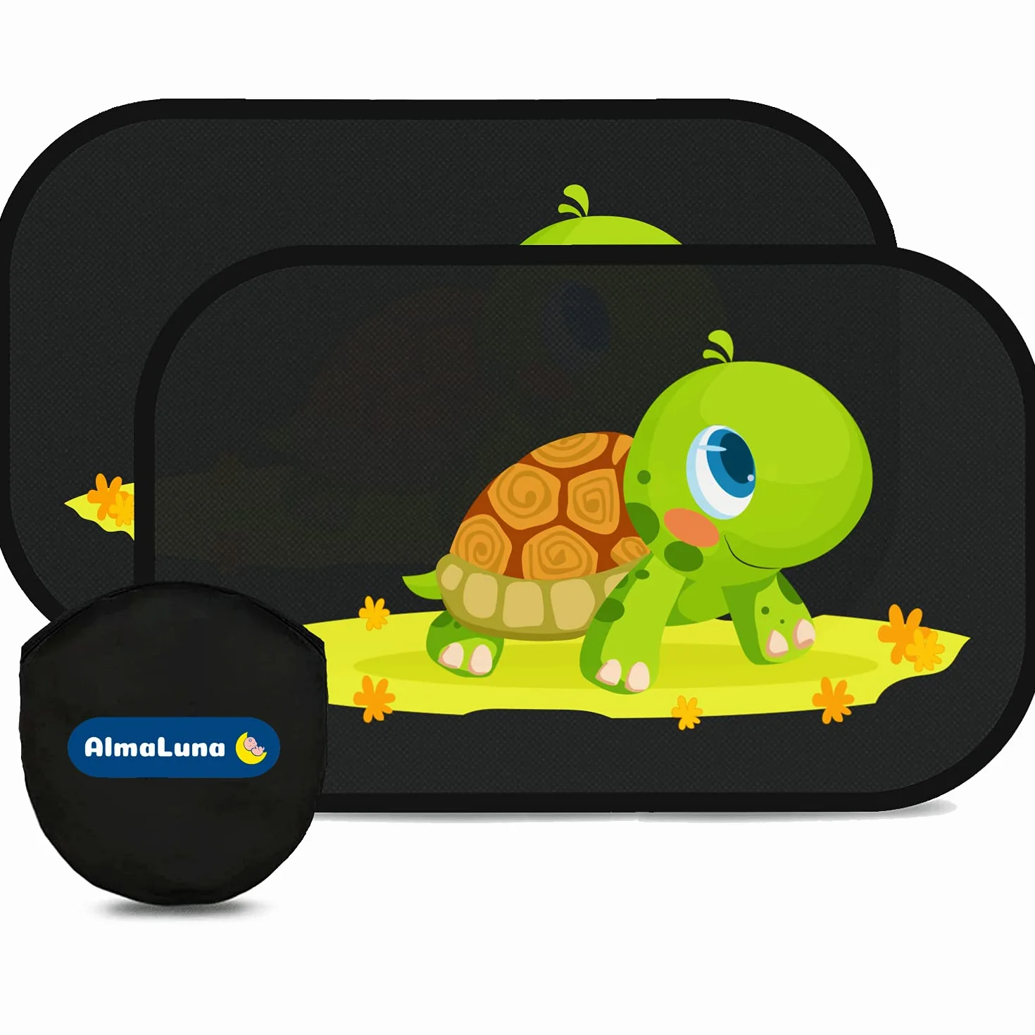 Tendine Parasole Auto Bambini - Protezione Solare 99% Dai Raggi UV - 2 Pezzi 51x31 cm 80g/m2 - Accessori Macchina Per Interno Tende Oscuranti - Design Neonati E Bimbi (Tartaruga)