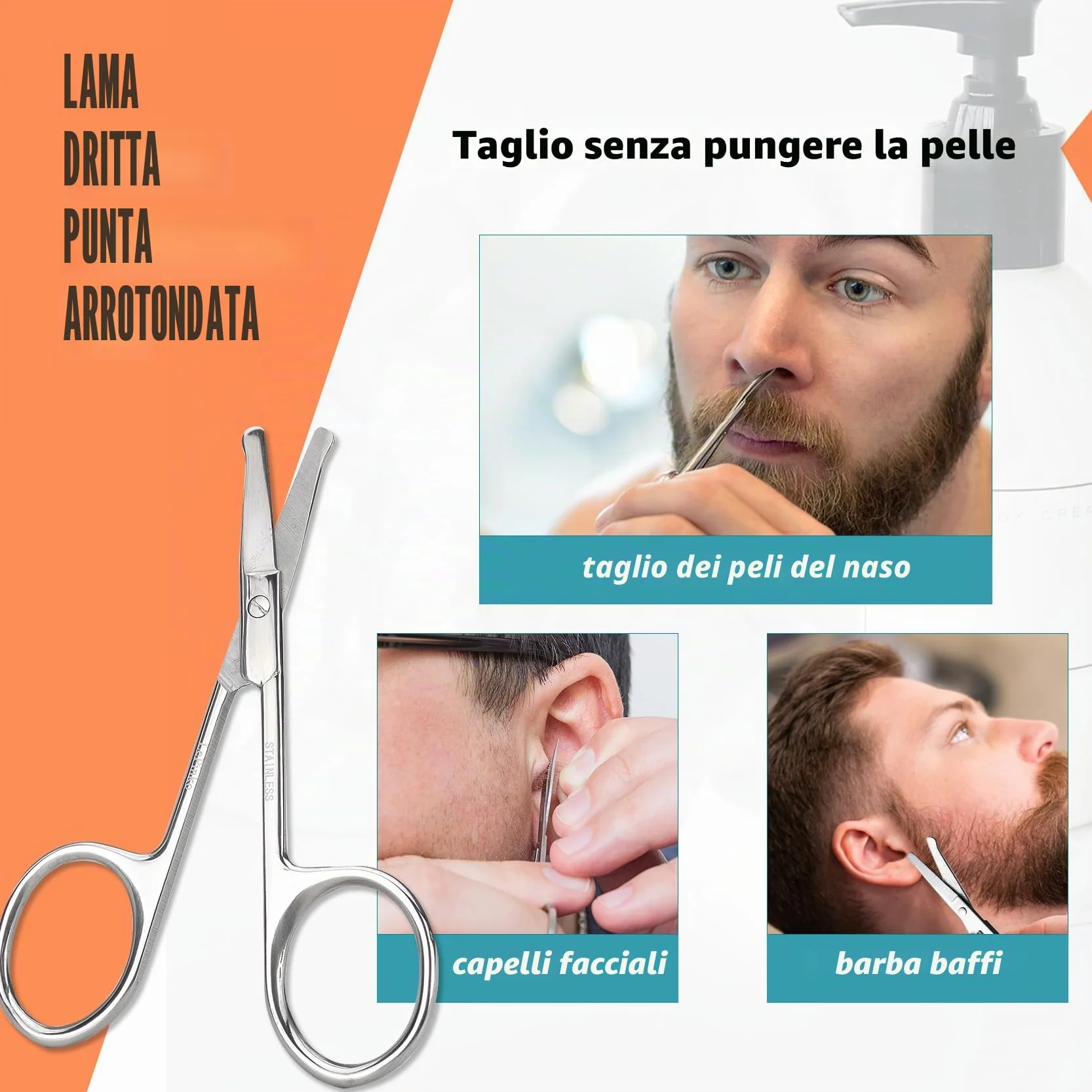 Forbici per la cura dei capelli del viso – kit di rifilatura per sopracciglia, naso, baffi, barba, orecchie