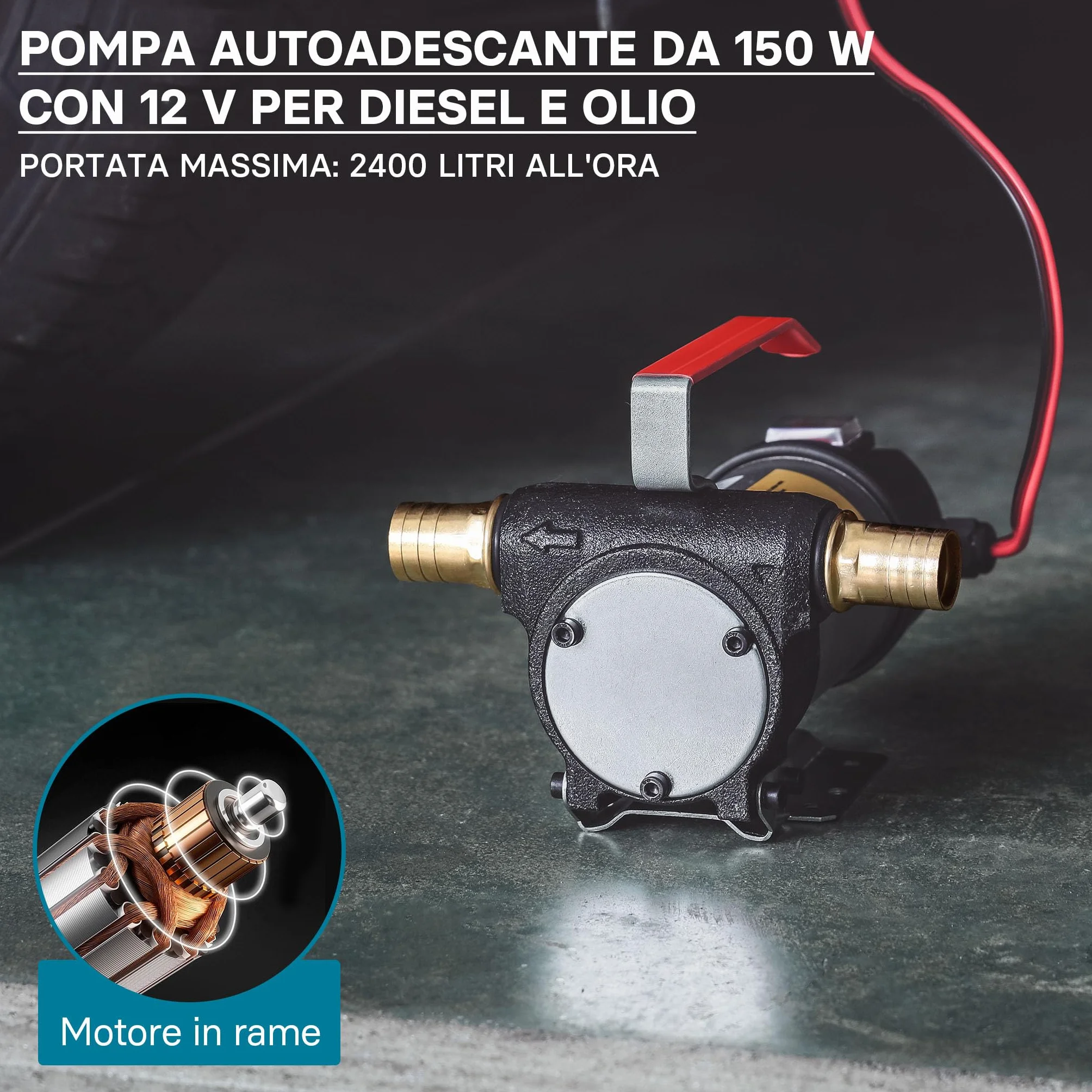 WilTec Pompa autoadescante per diesel gasolio 12 V 150 W 40 l/min