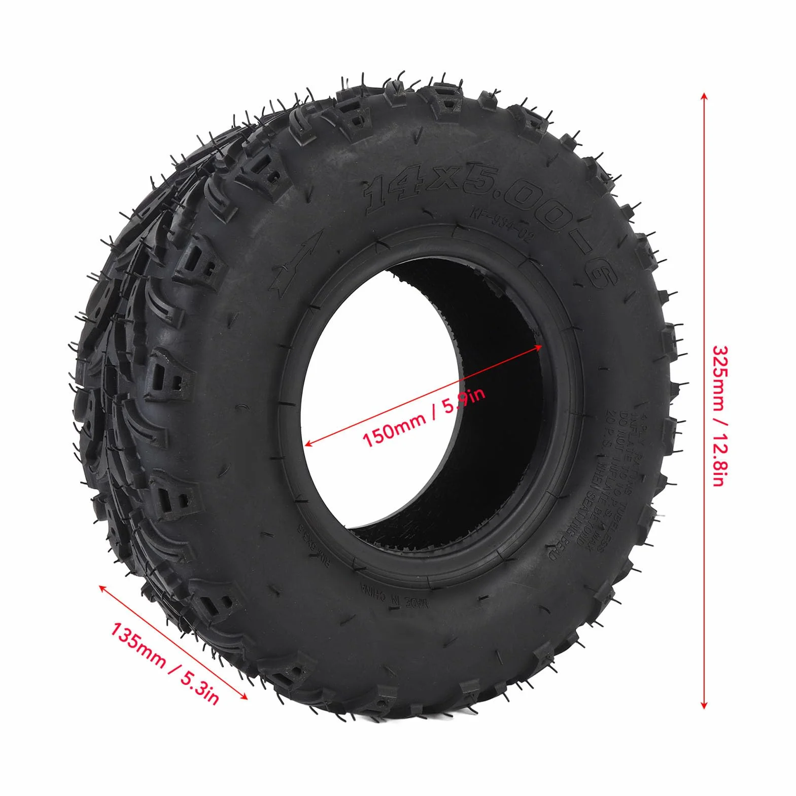 Pneumatico 14x5.00-6 Ruota Anteriore con Cerchione in Gomma Tubeless per ATV Quad Off Road Go Kart Cart Mini Bike