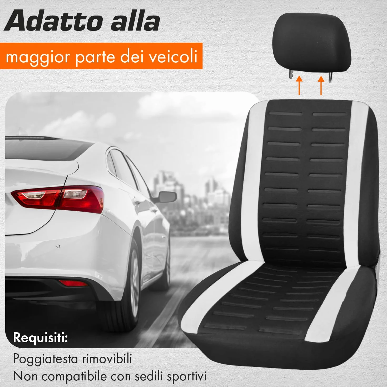 Upgrade4cars Coprisedili Auto Bianco Nero Anteriore Universali Set Copri-Sedile per Guidatore e Passeggero