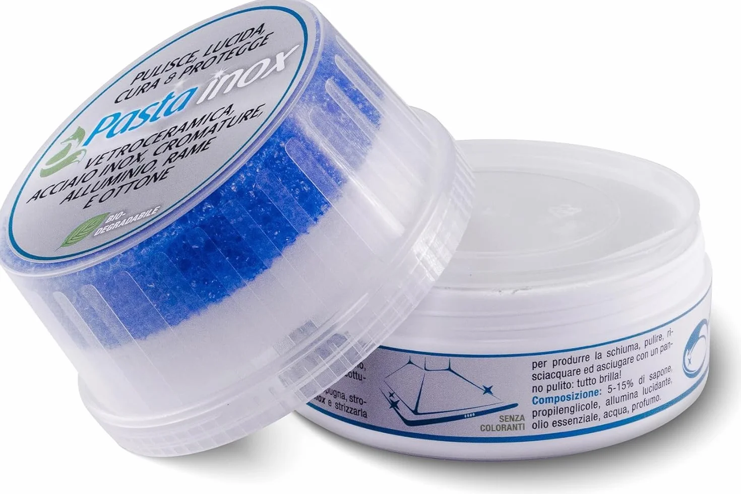 Detergente per Acciaio Inox 300g Pulisce Lucida Protegge Pentole Piani Cottura