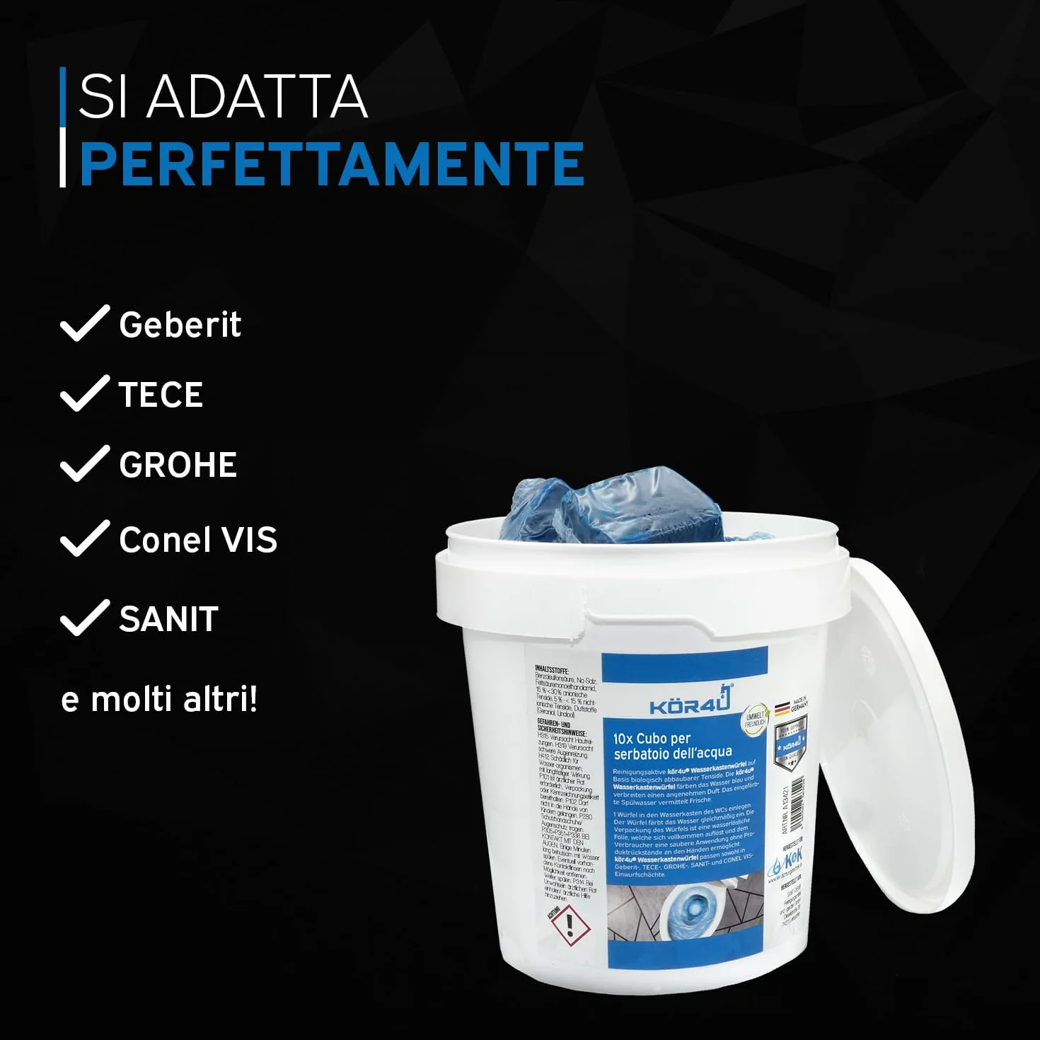 kör4u Cubetti per serbatoio dell’acqua 10 pastiglie WC blu autoattivanti pulizia calcare depositi biodegradabili