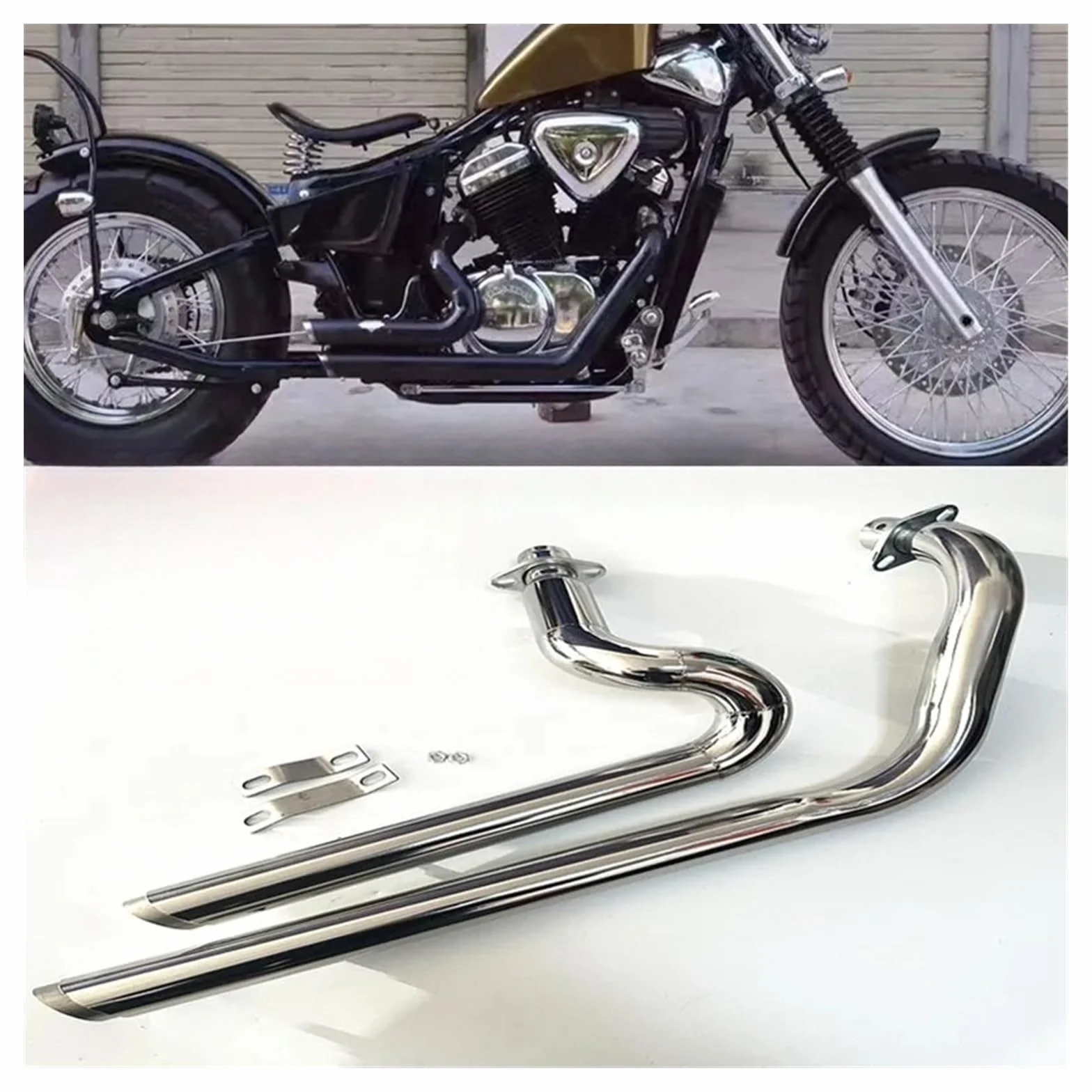 Silenziatore Scarico Tubo Di Scarico Per Moto Con Silenziatore Rimovibile Per Steed Per Shadow VT400 VT600 VLX400 VLX600 VT400C VT600C VLX600