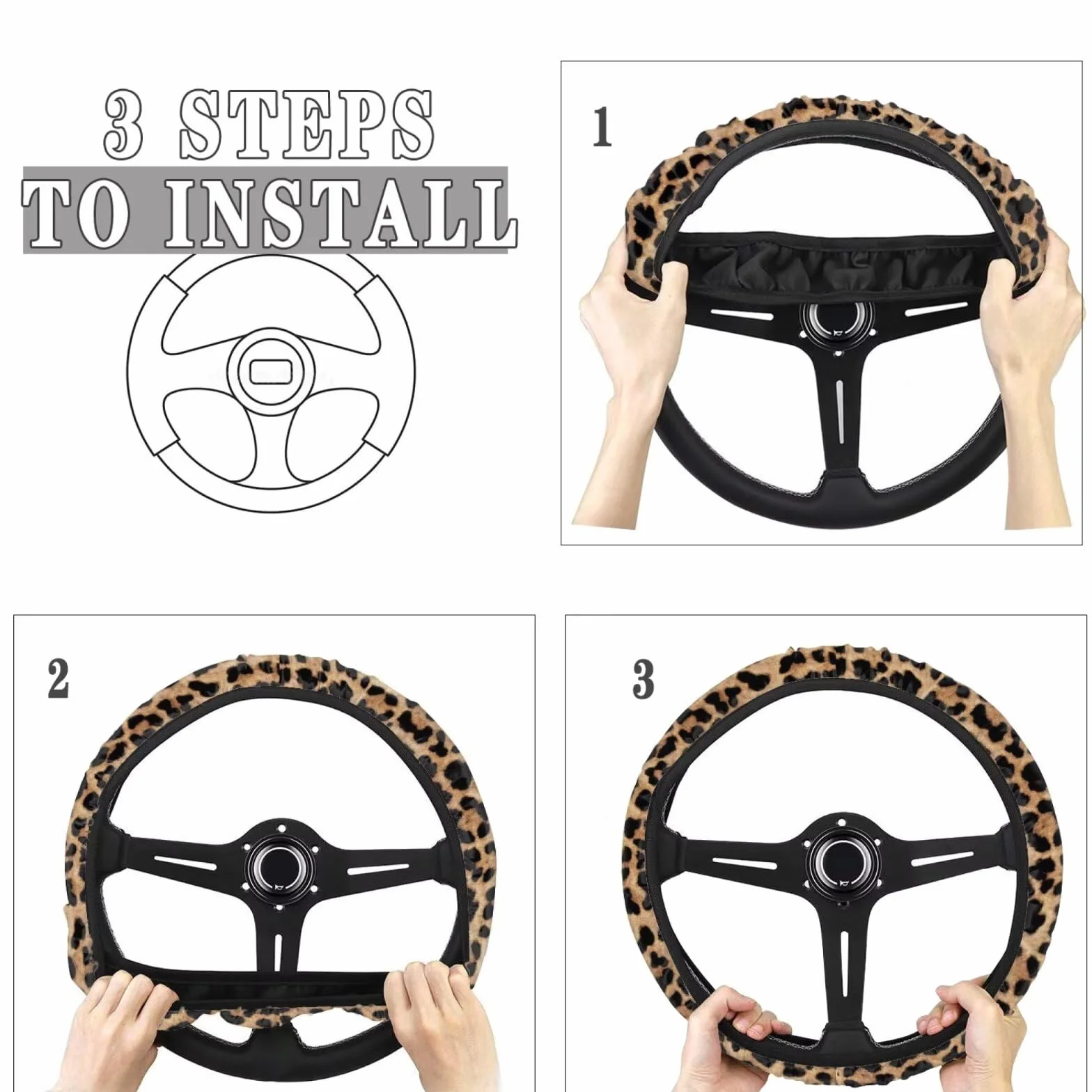 Wanyint Coprivolante Auto Universale da 38 cm/15 Pollici Antiscivolo Protezione per Volante a Stampa Leopardata per Uomo e Donna