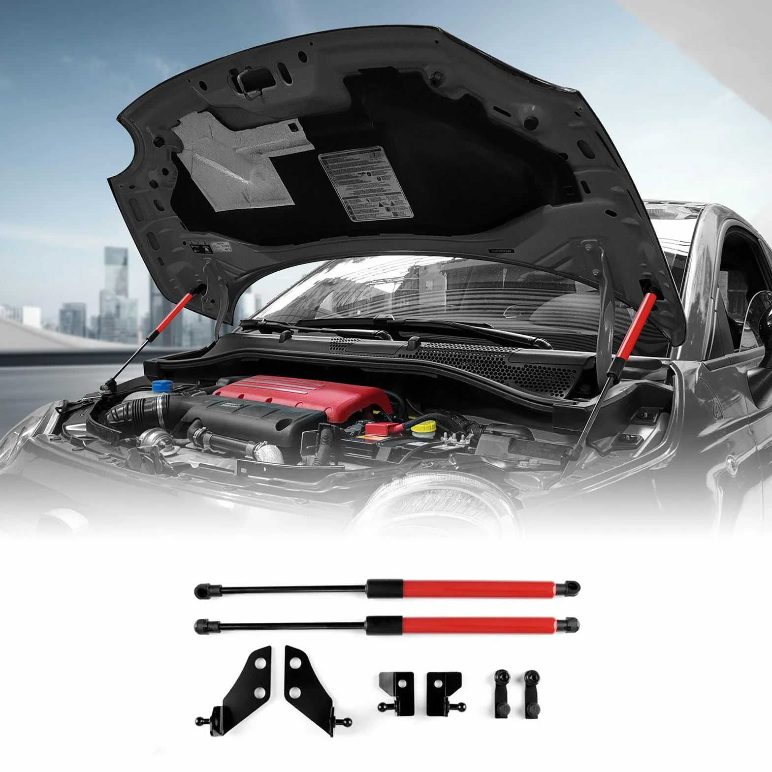 KUNGKIC Supporti di sollevamento caricati a gas per cofano anteriore per Fiat 500 500c 500e Abarth 595 695 cofano idraulico Barra di supporto di sollevamento 8 pezzi (Rosso)