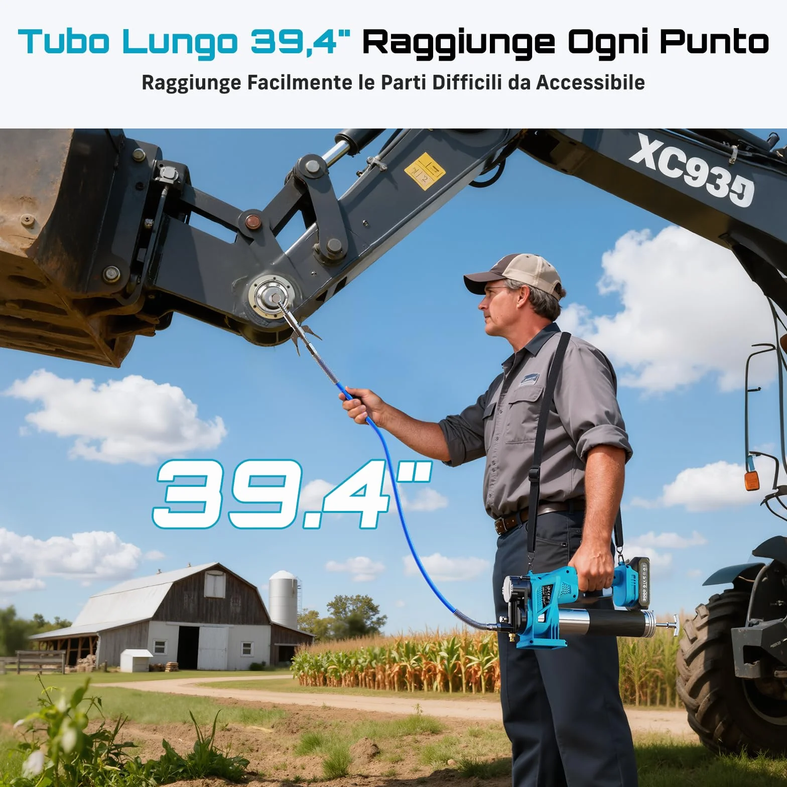 Seesii Ingrassatore a Batteria Kit: Pistola Grasso ad Alte Prestazioni da 10000 PSI e 4,6 oz/min con 2 Batterie, Tubo 39,4", Adattatore a 90° e 3 Ugelli per Un Ingrassaggio più Rapido e Senza Sforzo
