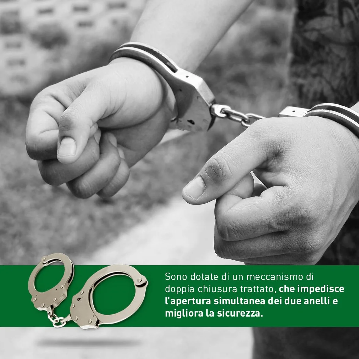 SHOKE Manette della polizia in acciaio inox con catene di sicurezza e lucchetto